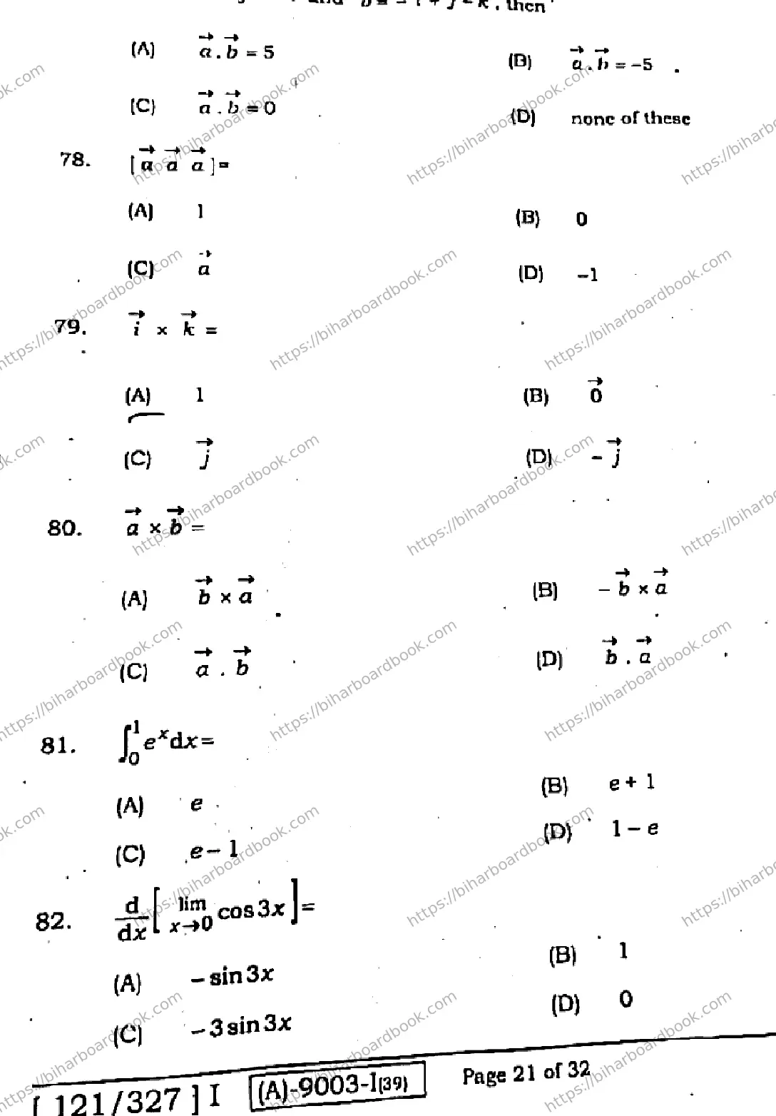Bihar Board Class 12th 2021 Mathematics  121327I  2021 Previous Year Paper 21