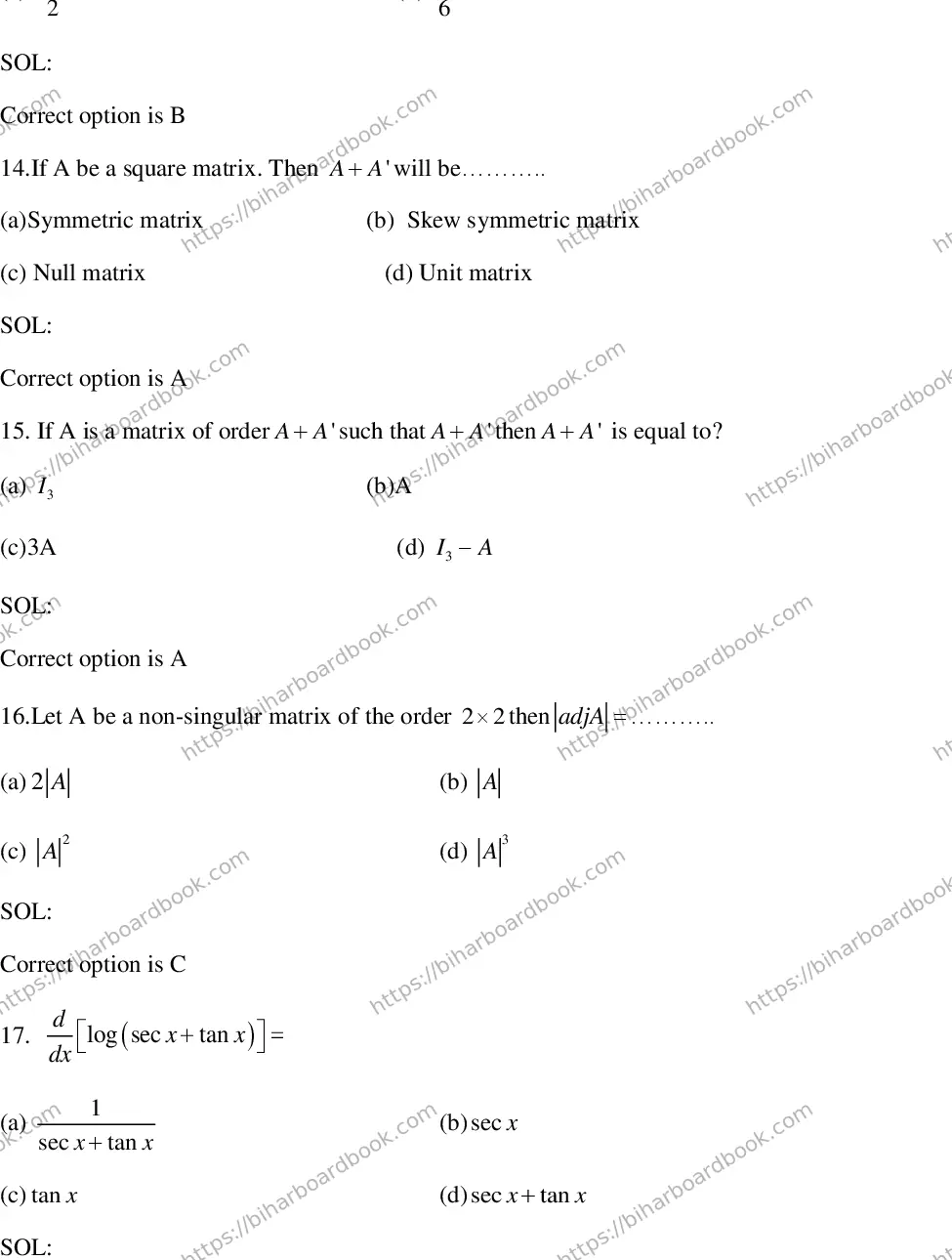 Bihar Board Class 12th 2018 Mathematics  2018 Previous Year Paper 5