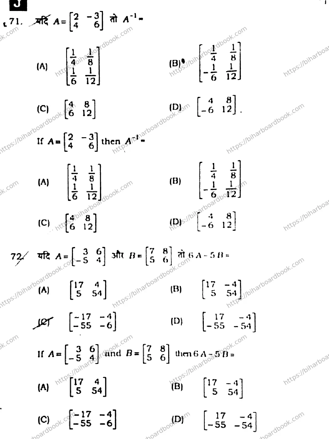 Bihar Board Class 12th 2024 Mathematics Elective  121327  (SetJ) Previous Year Paper 20