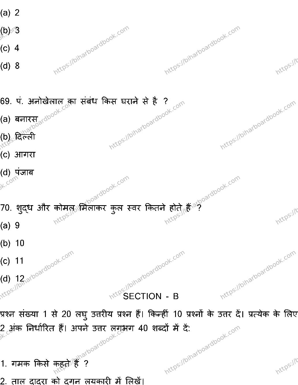 Bihar Board Class 12th 2023 Music Previous Year Paper 19