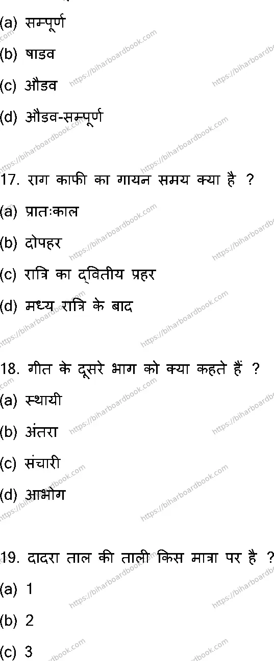 Bihar Board Class 12th 2023 Music Previous Year Paper 6