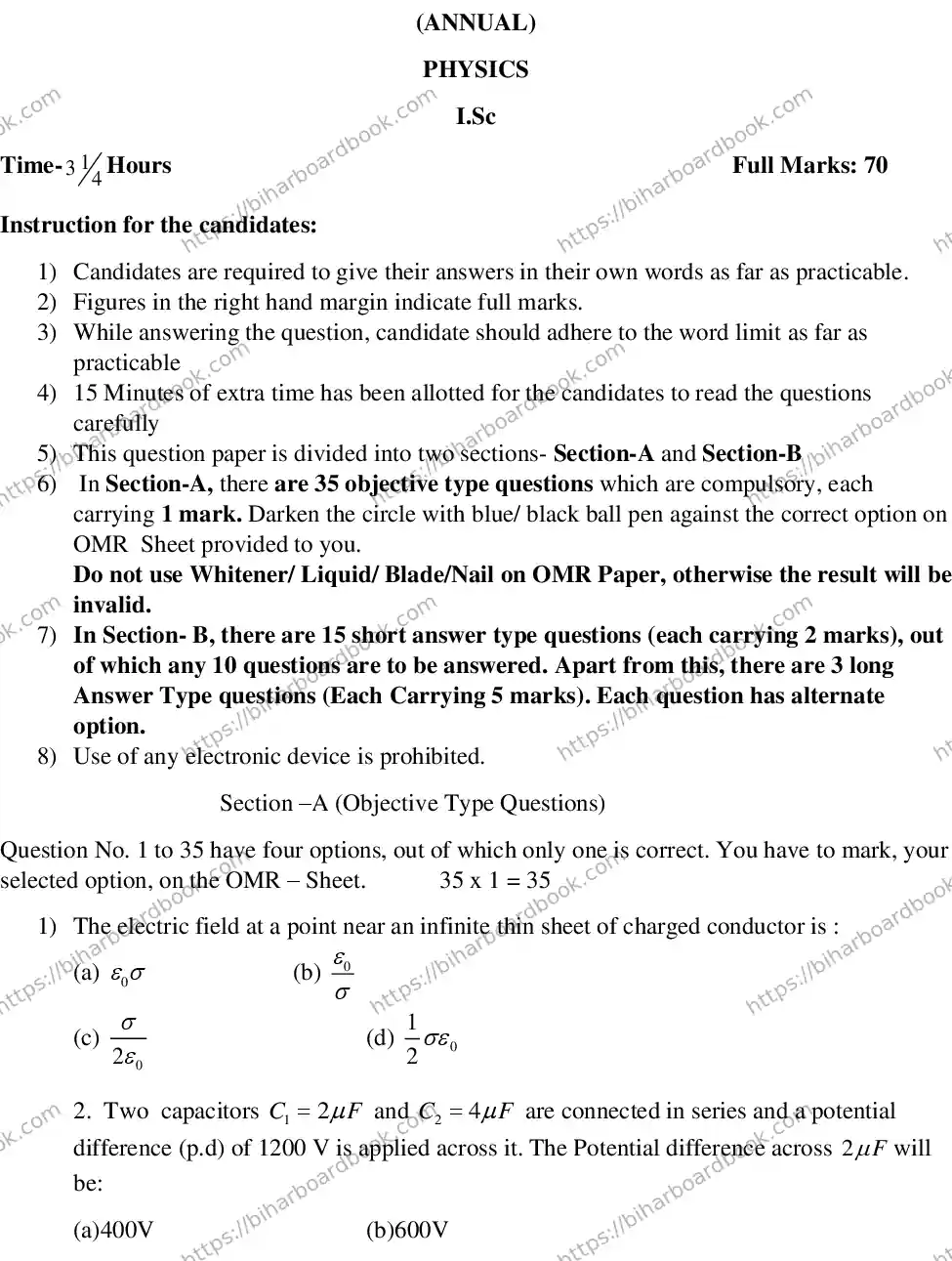 Bihar Board Class 12th 2018 Physics  2018 Previous Year Paper 1