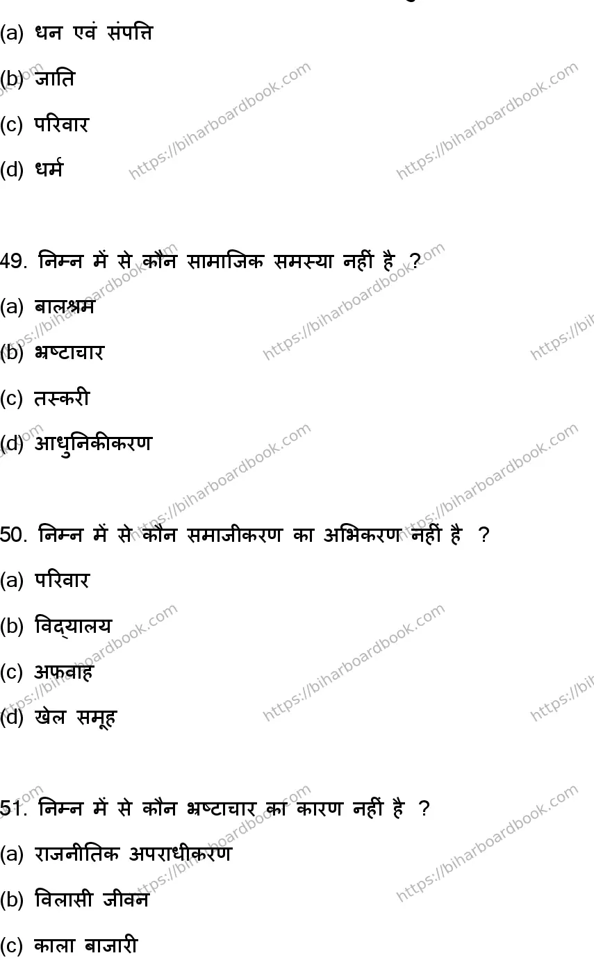 Bihar Board Class 12th 2023 Sociology Previous Year Paper 14