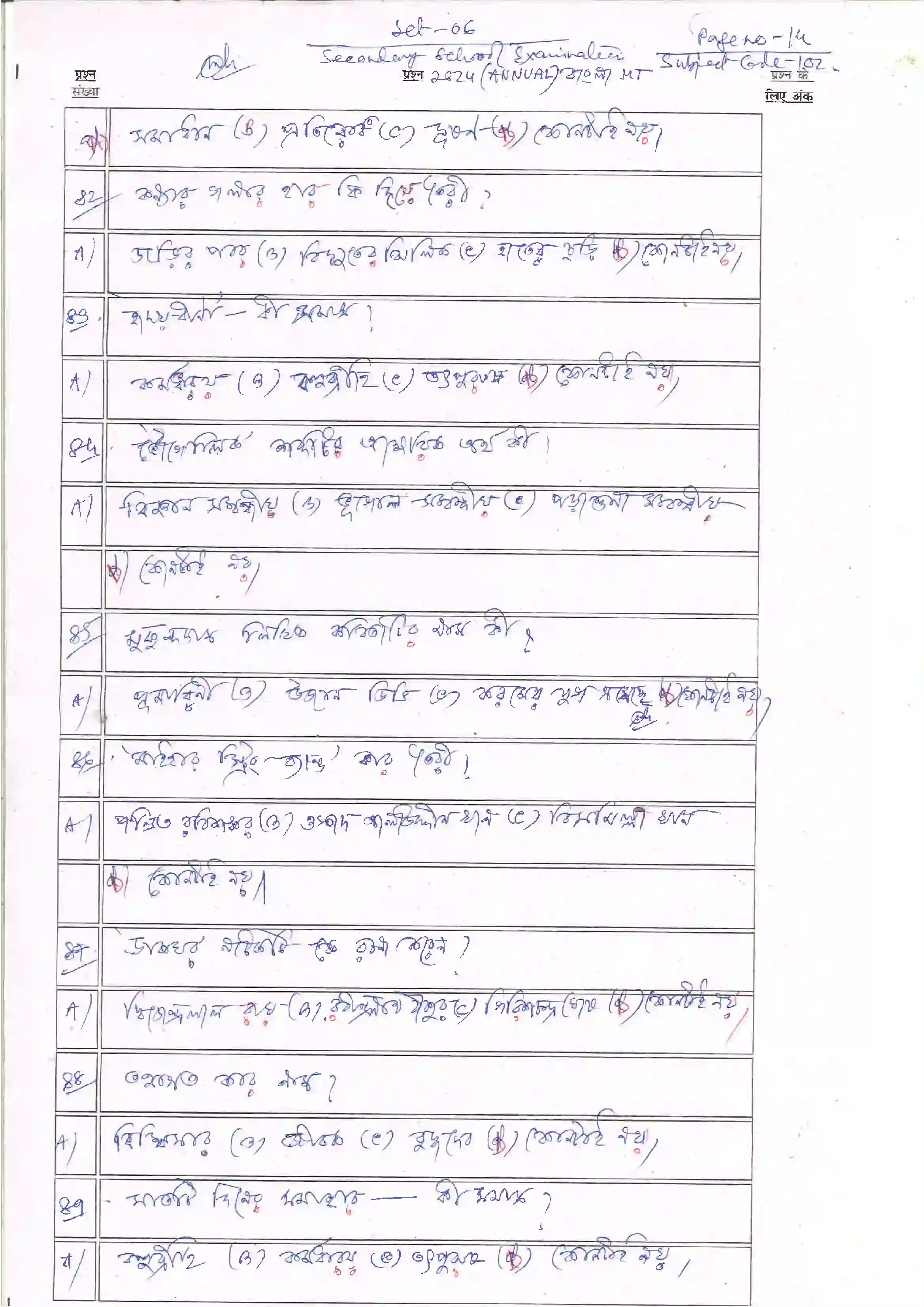 Bihar Board Class 10th 2024 Bangla Sample Paper 14
