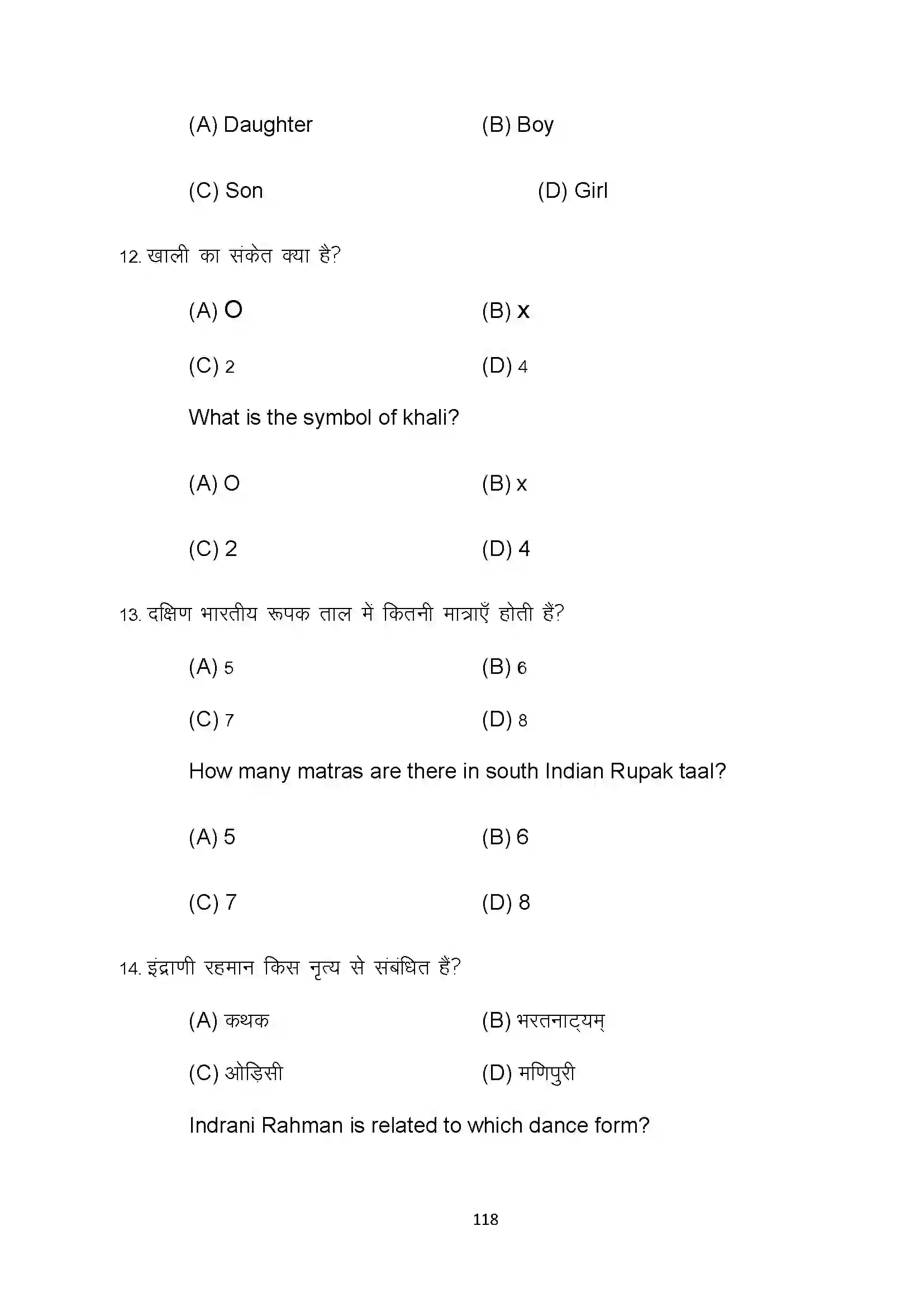 Bihar Board Class 10th 2022 Dance Sample Paper 118