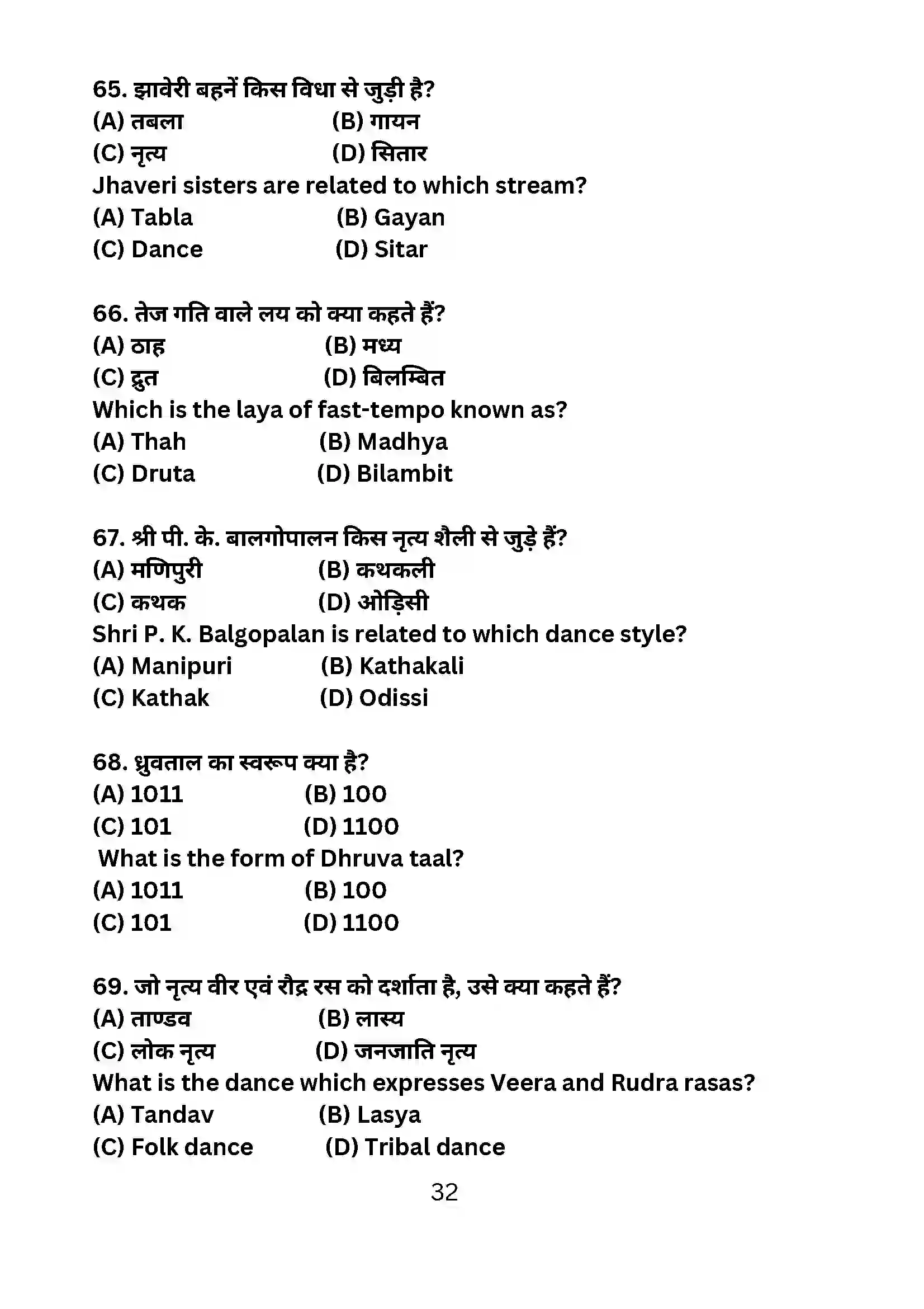 Bihar Board Class 10th 2024 Dance Sample Paper 32