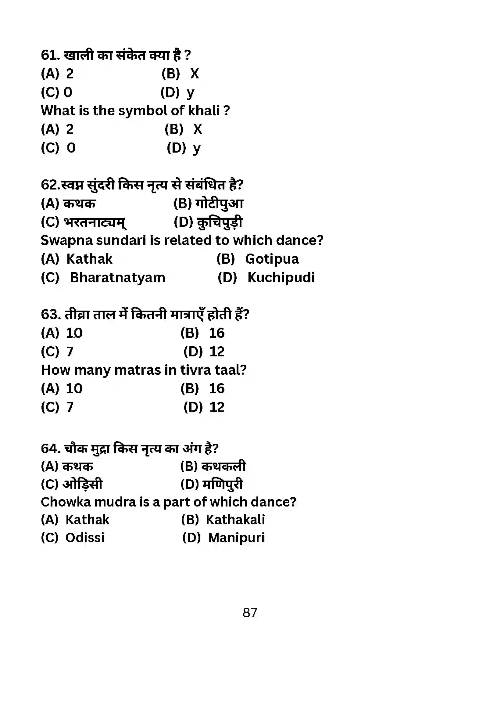 Bihar Board Class 10th 2024 Dance Sample Paper 87