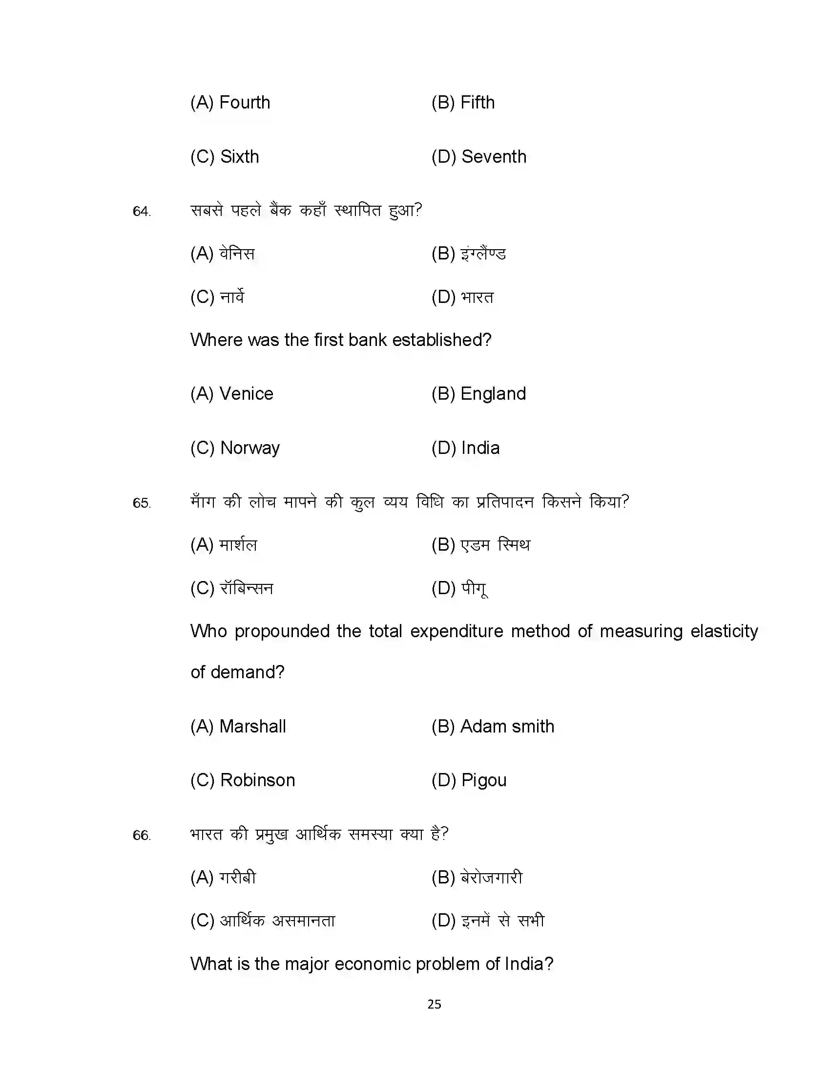 Bihar Board Class 10th 2022 Economics Sample Paper 25