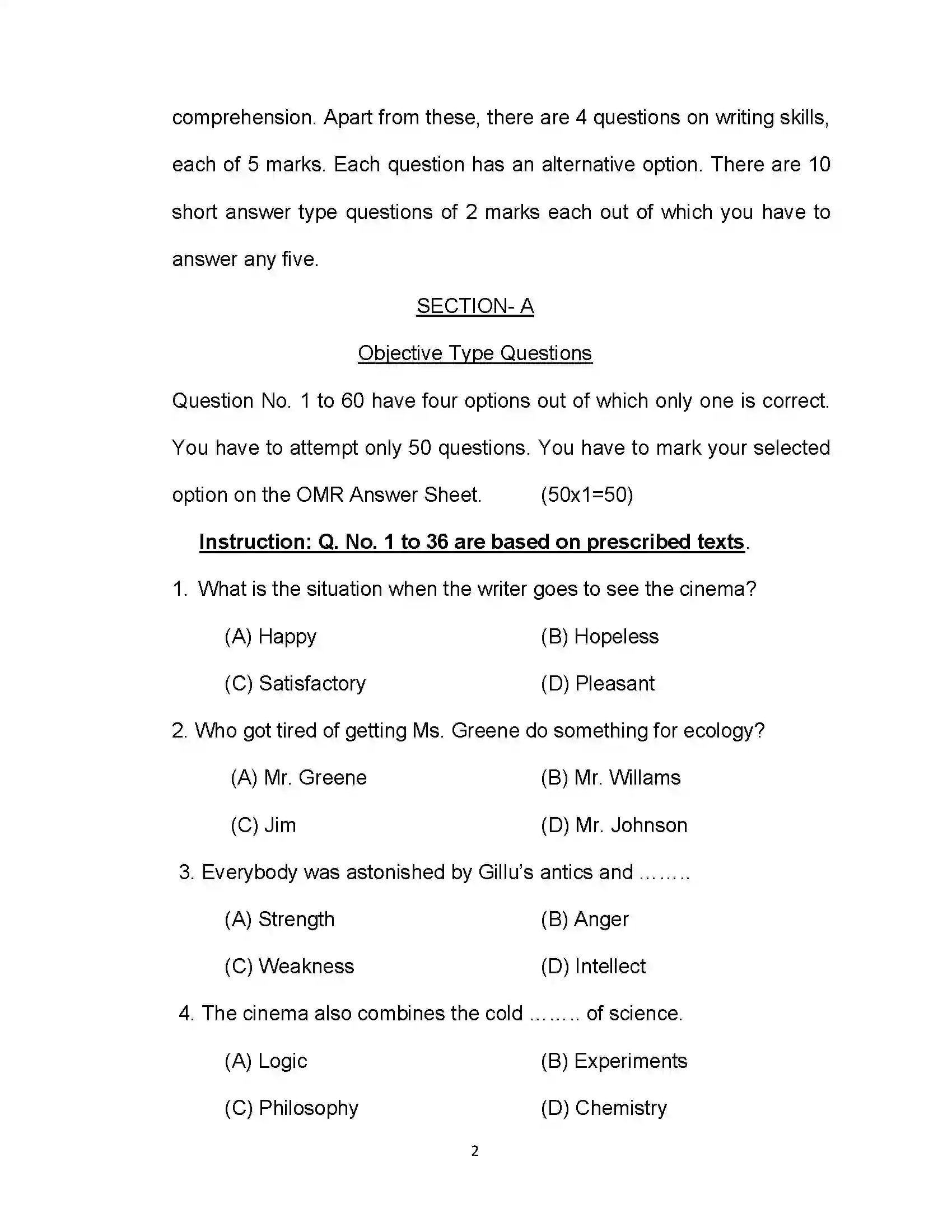 Bihar Board Class 10th 2020 English Sample Paper 2