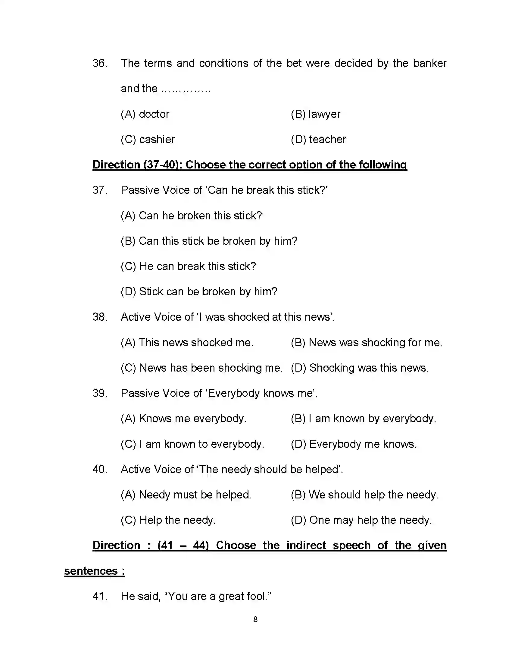 Bihar Board Class 10th 2021 English Sample Paper 8