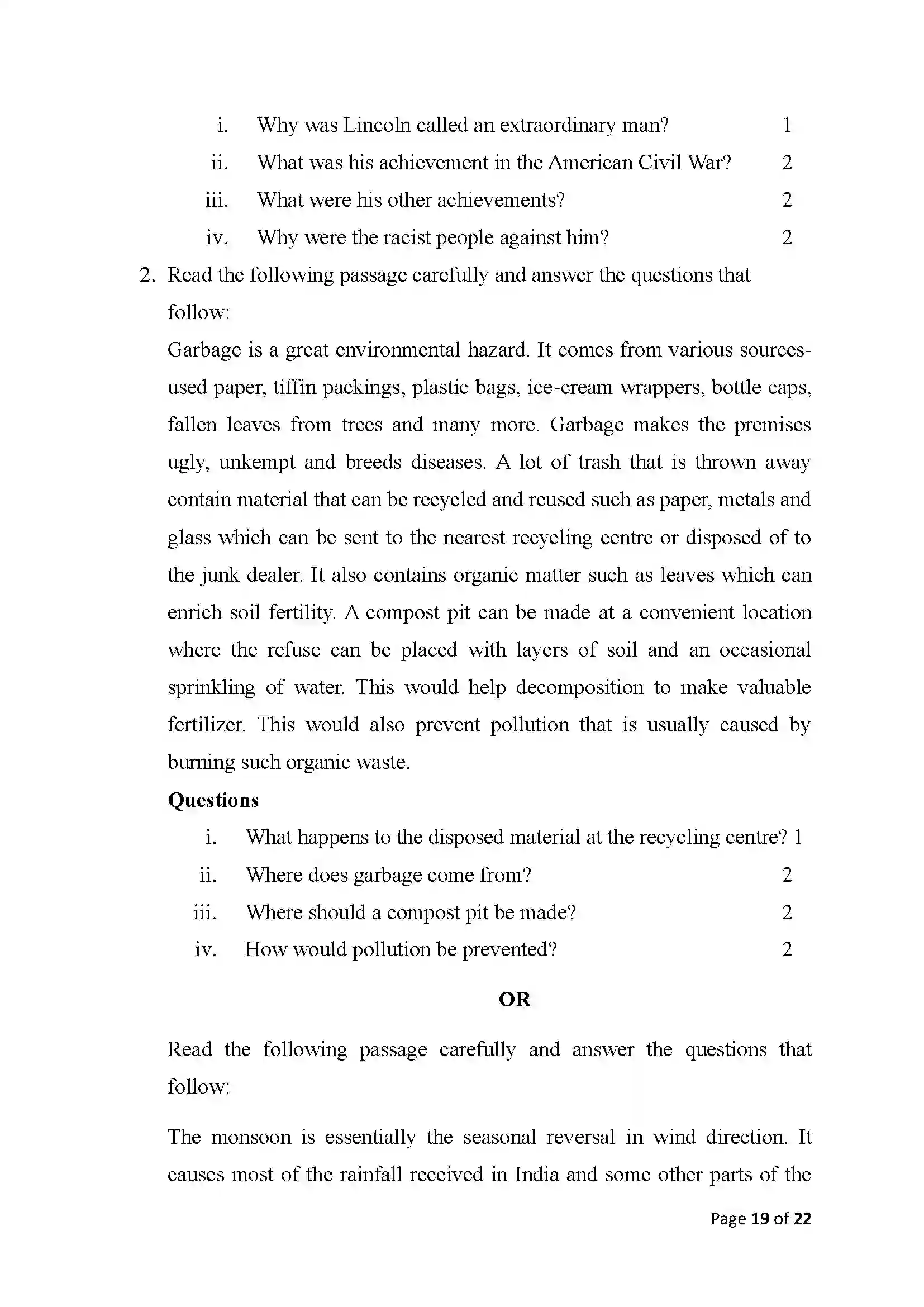 Bihar Board Class 10th 2025 English Sample Paper 19