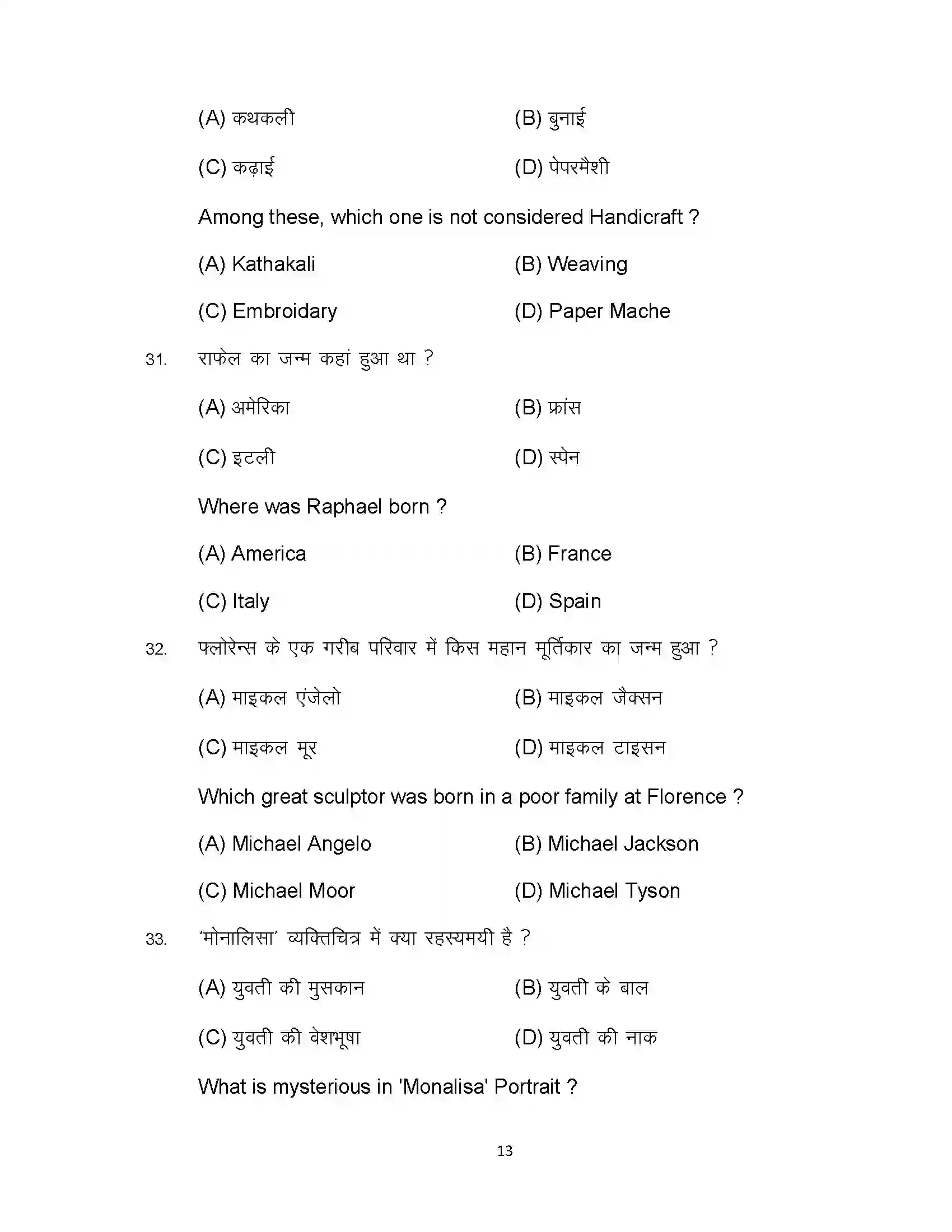Bihar Board Class 10th 2024 Fine Arts Sample Paper 13
