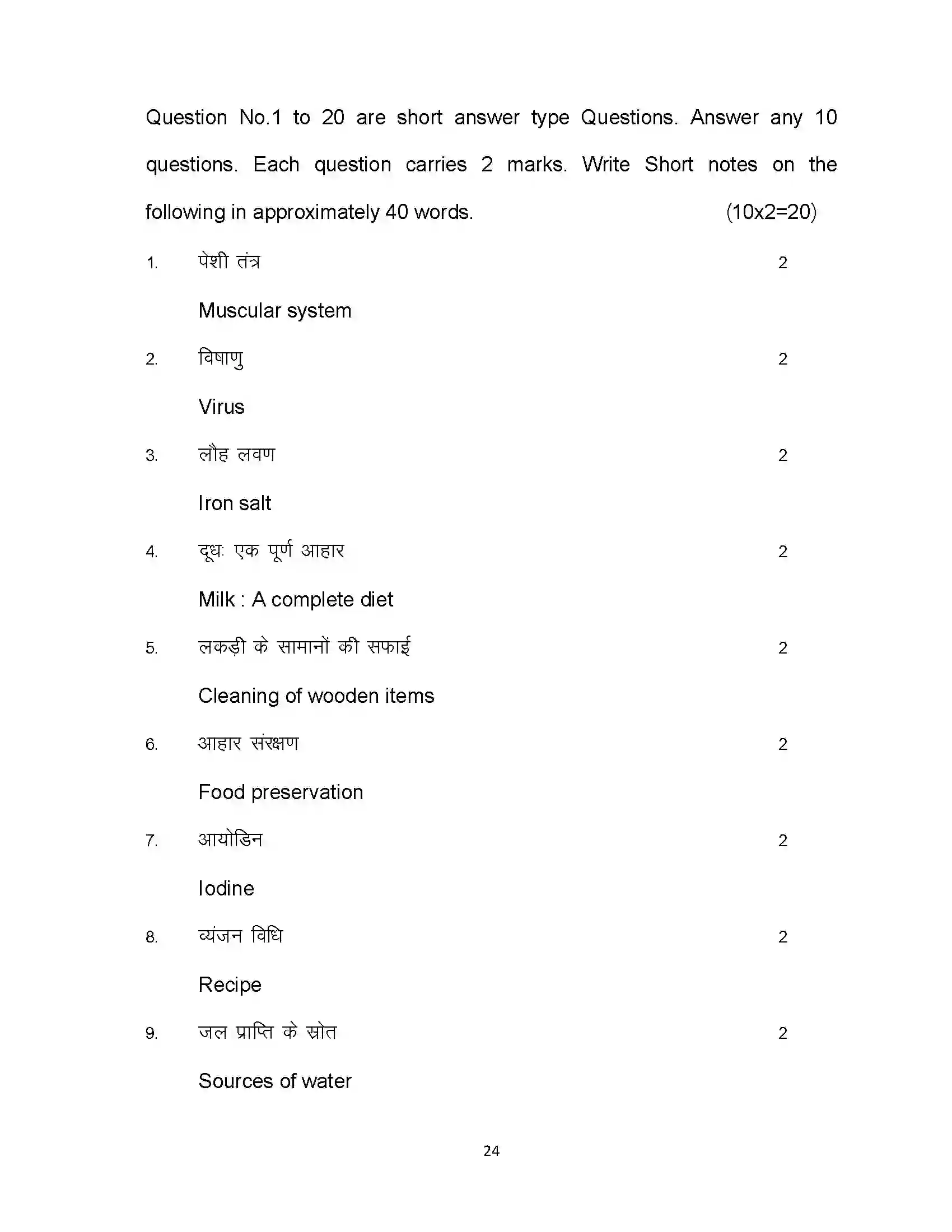 Bihar Board Class 10th 2024 Home Science Sample Paper 24