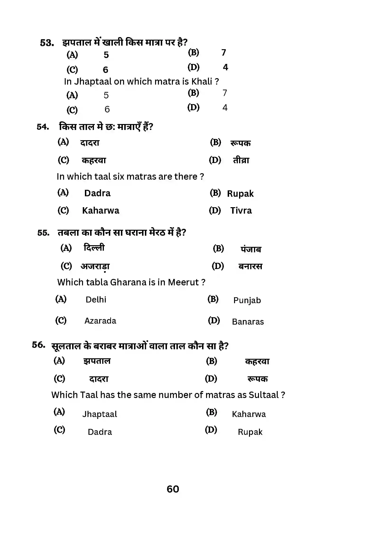 Bihar Board Class 10th 2024 Music (Theory) Sample Paper 60