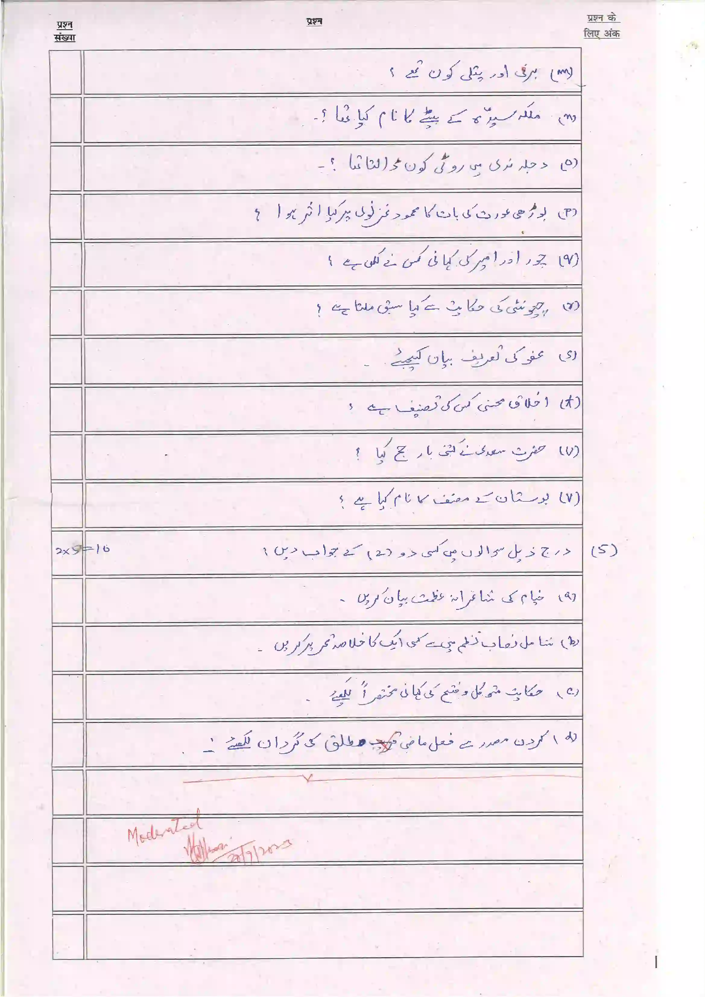 Bihar Board Class 10th 2024 Persian (Opt) Sample Paper 17