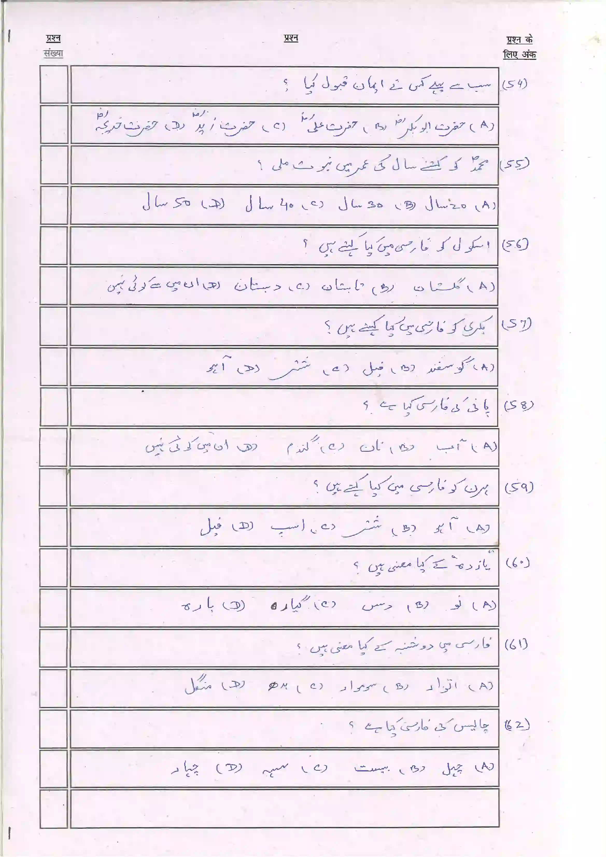 Bihar Board Class 10th 2024 Persian Sample Paper 9