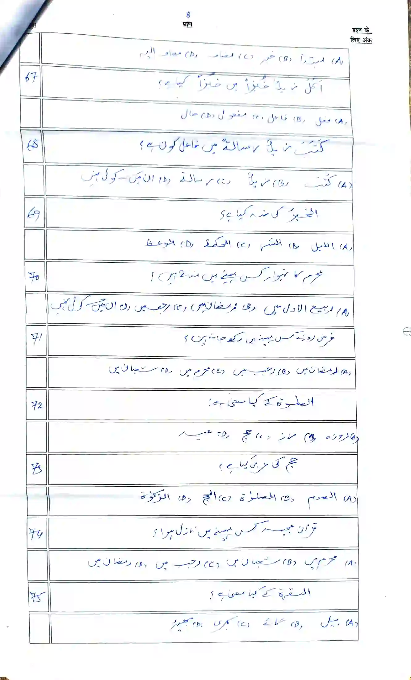 Bihar Board Class 12th 2026 Arabic Sample Paper 10