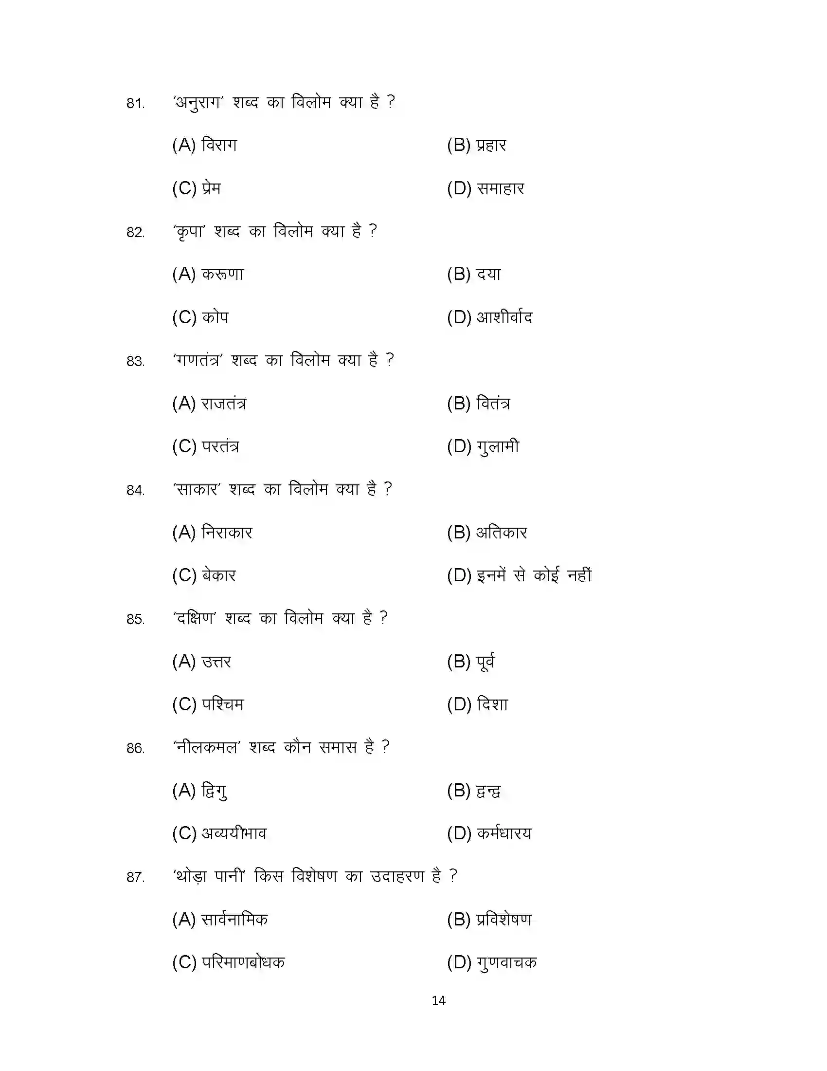 Bihar Board Class 12th 2024 Hindi Sample Paper 14