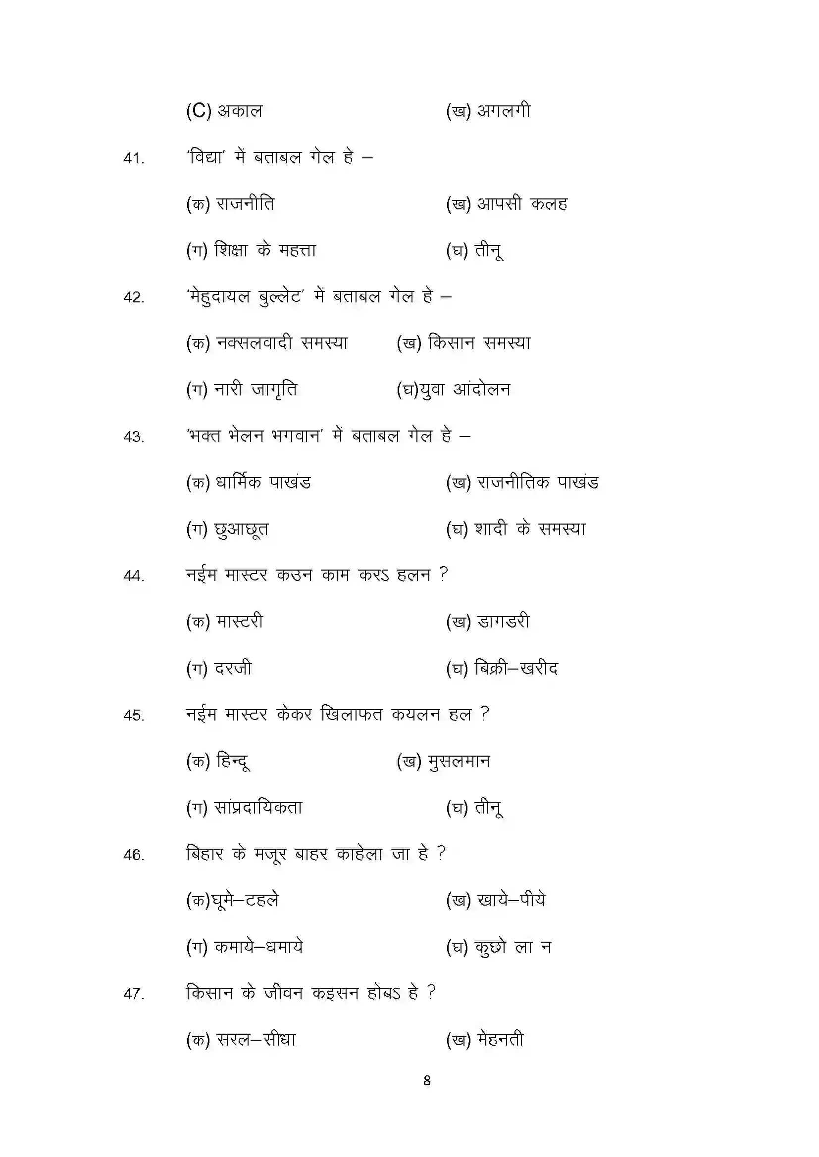 Bihar Board Class 12th 2022 Magahi Sample Paper 8