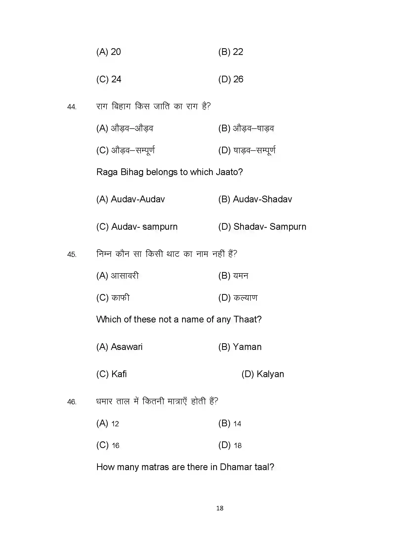 Bihar Board Class 12th 2022 Music (Elective) Sample Paper 18