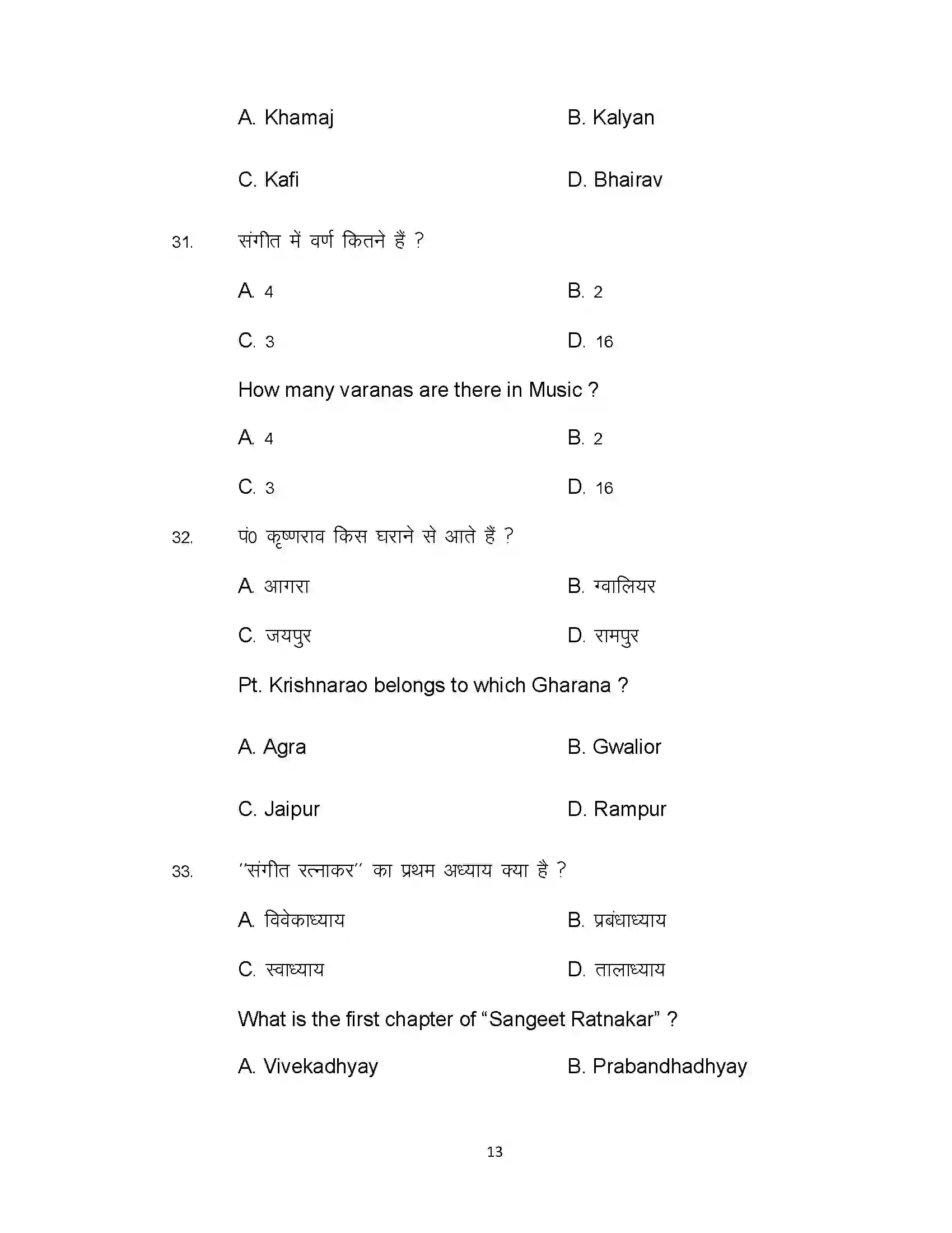 Bihar Board Class 12th 2021 Music Sample Paper 13