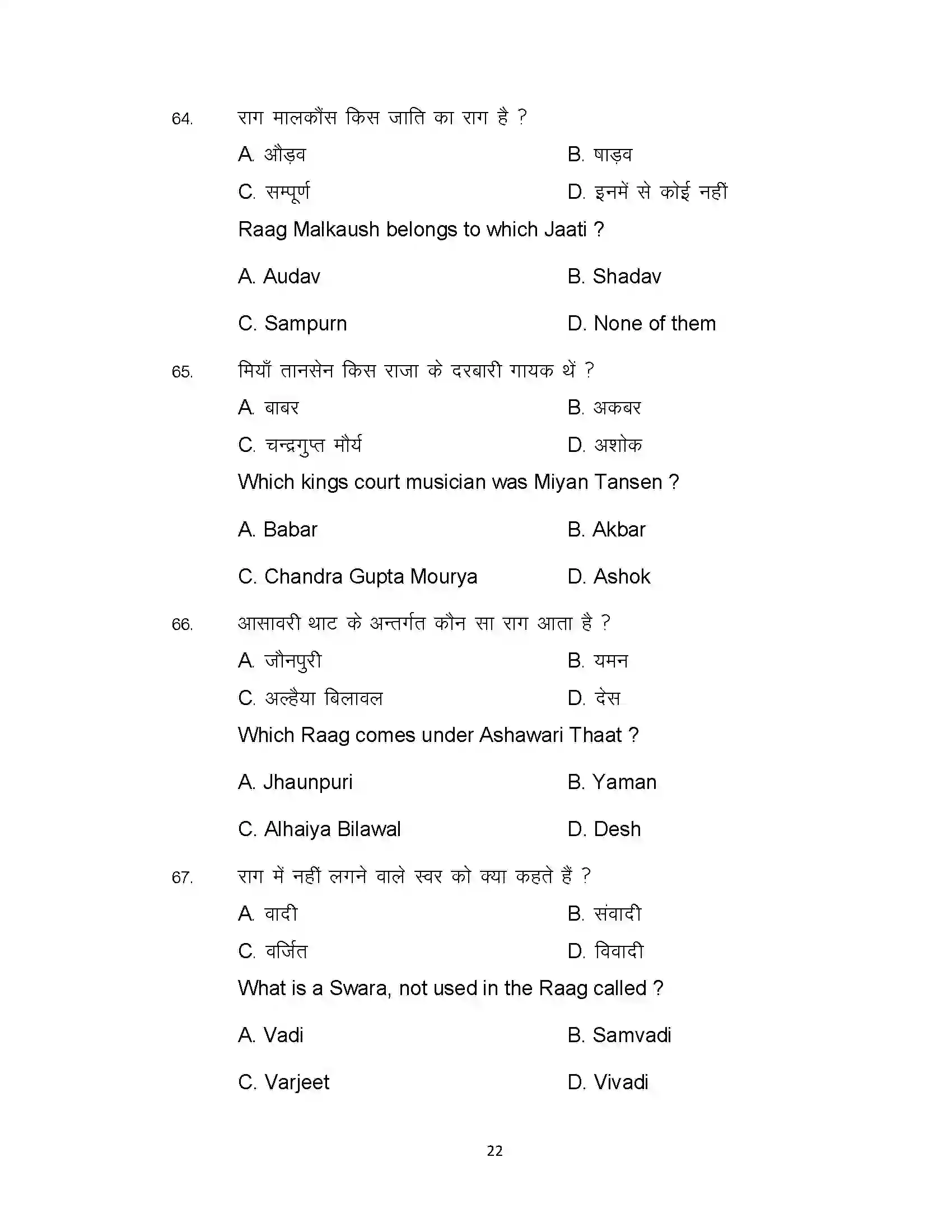 Bihar Board Class 12th 2021 Music Sample Paper 22