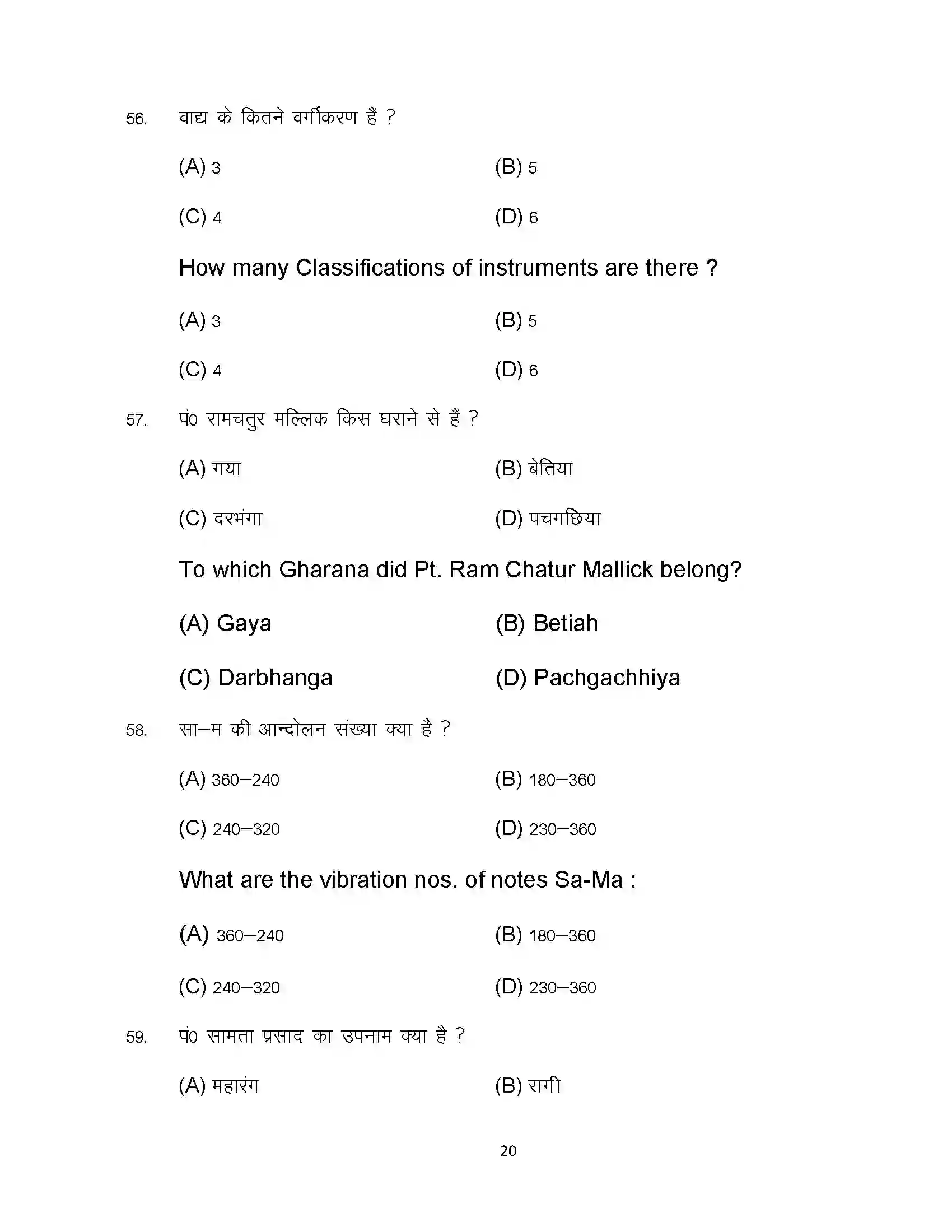 Bihar Board Class 12th 2024 Music Sample Paper 20