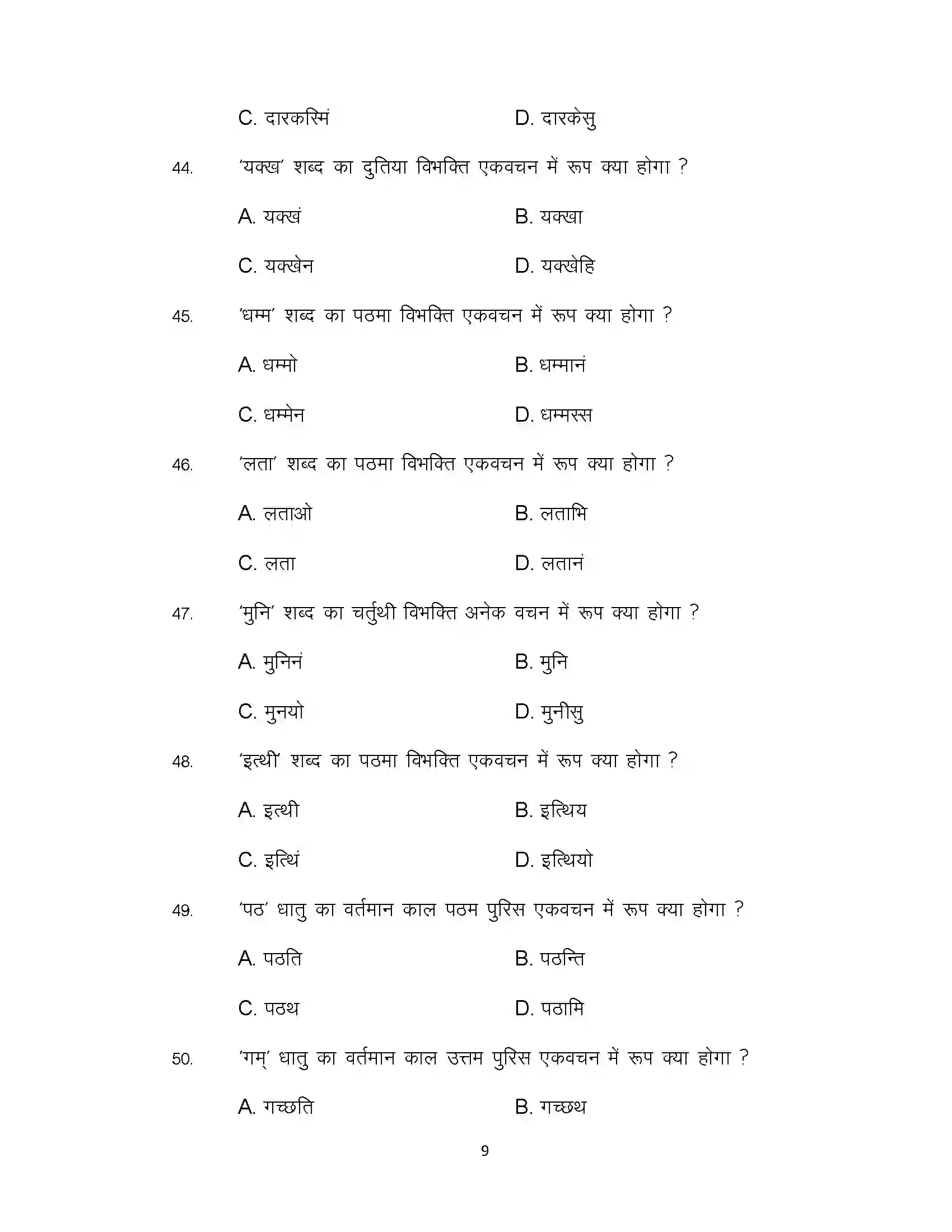 Bihar Board Class 12th 2022 Pali Sample Paper 9