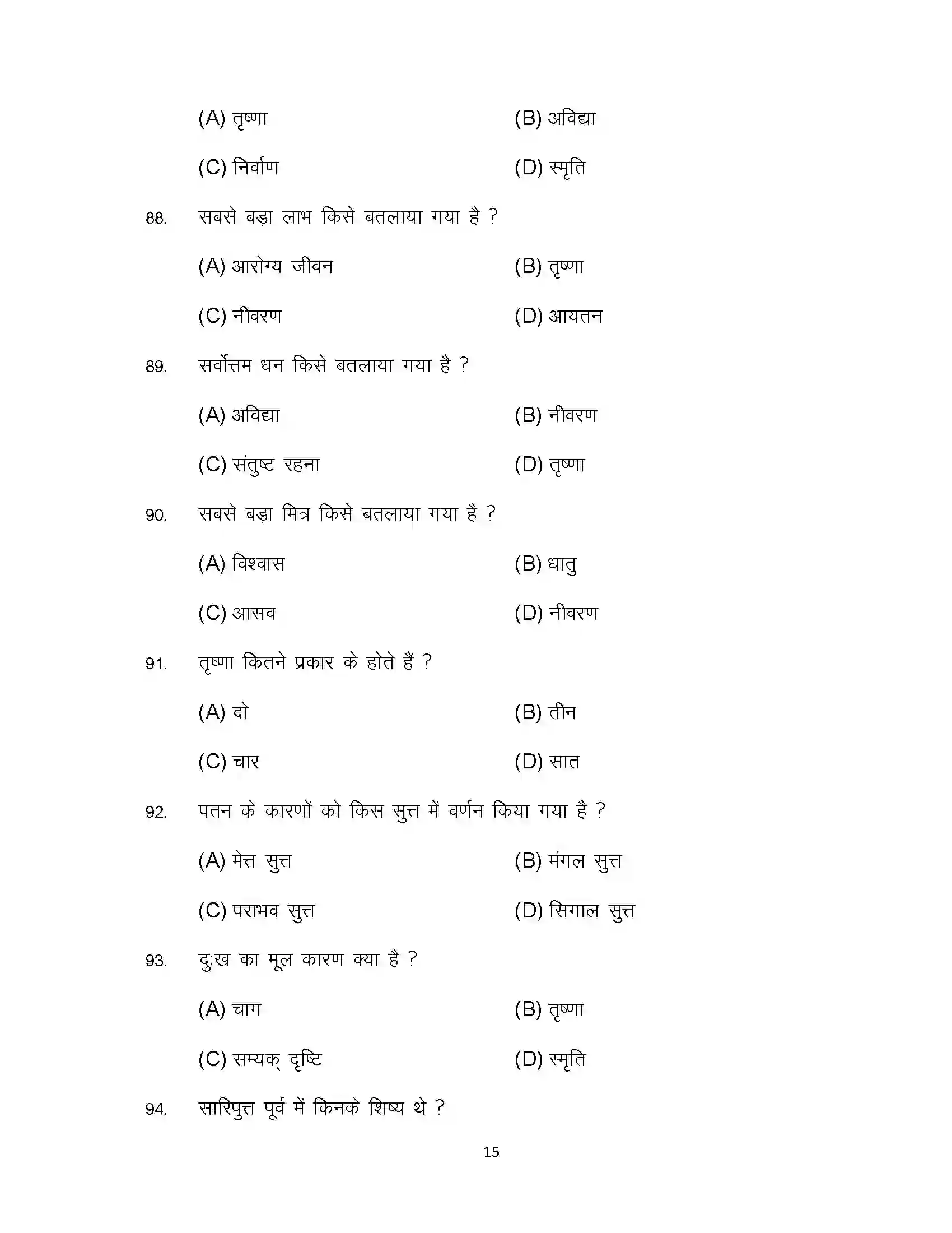 Bihar Board Class 12th 2024 Pali Sample Paper 15