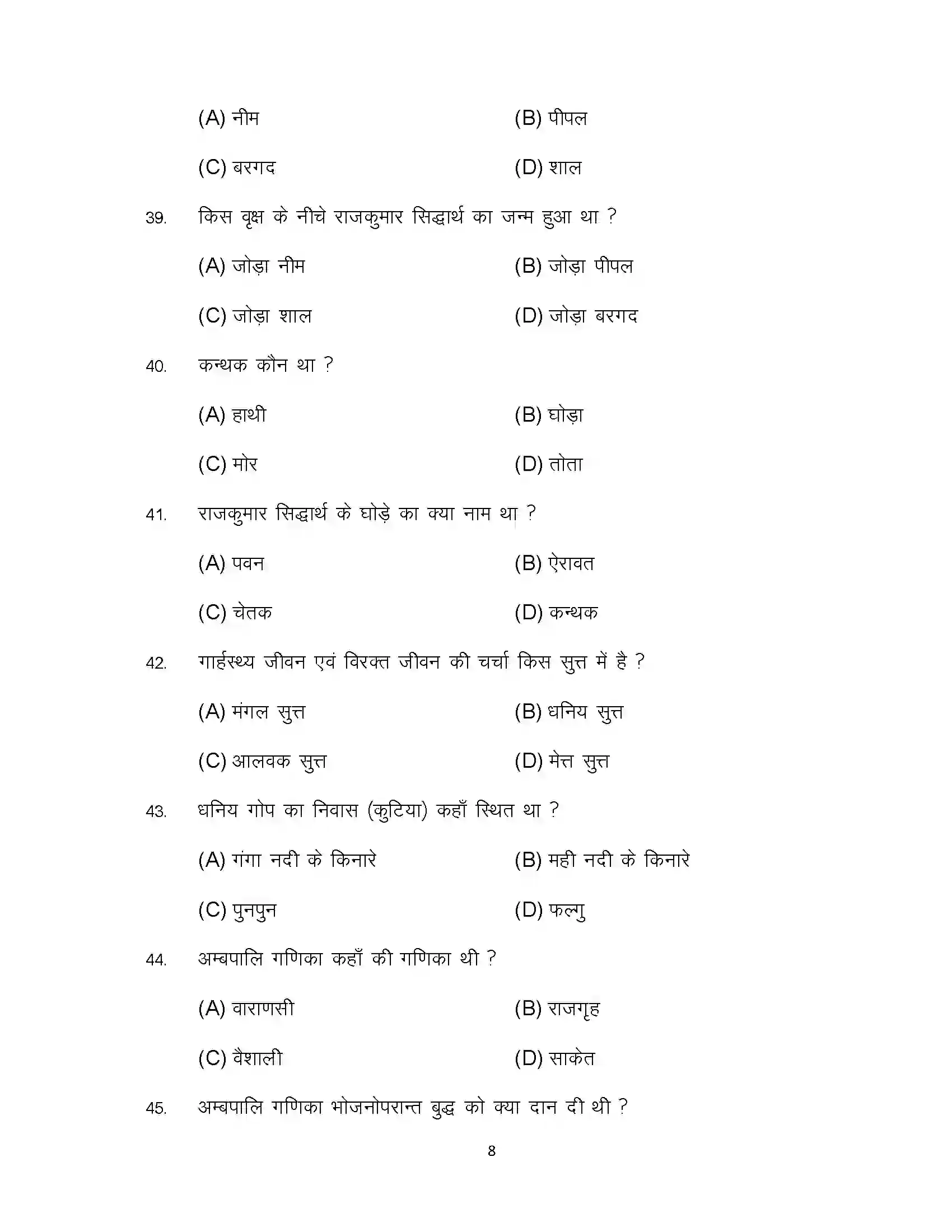 Bihar Board Class 12th 2024 Pali Sample Paper 8