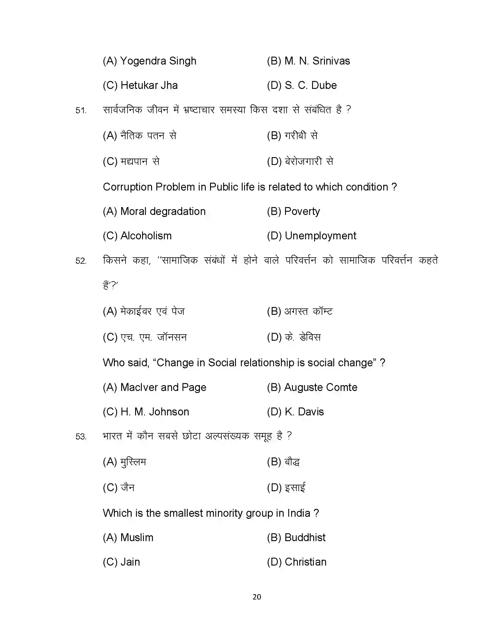Bihar Board Class 12th 2023 Sociology Sample Paper 20