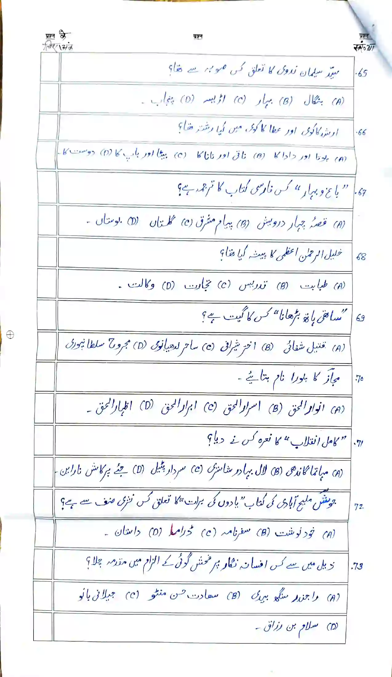 Bihar Board Class 12th 2026 Urdu Sample Paper 11