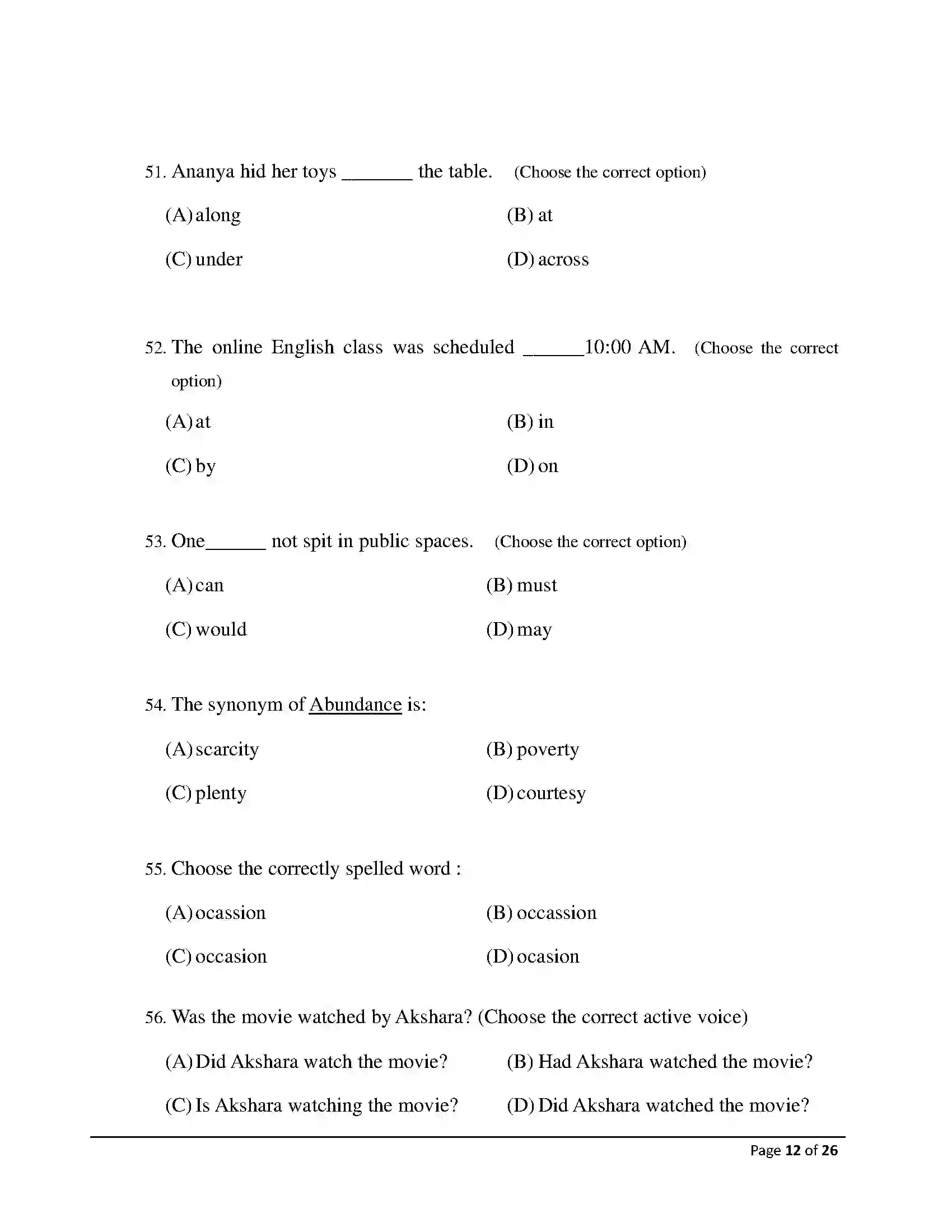 Bihar Board Class 12th 2026 English Sample Paper 12