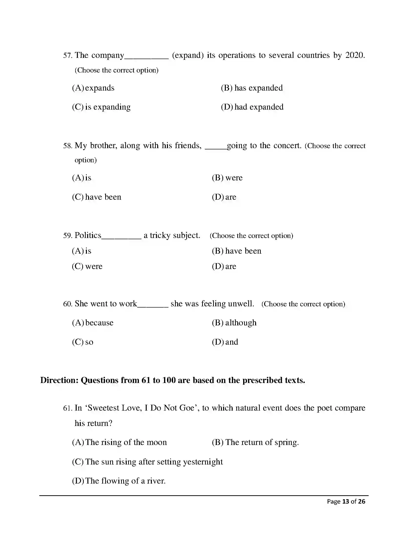 Bihar Board Class 12th 2026 English Sample Paper 13