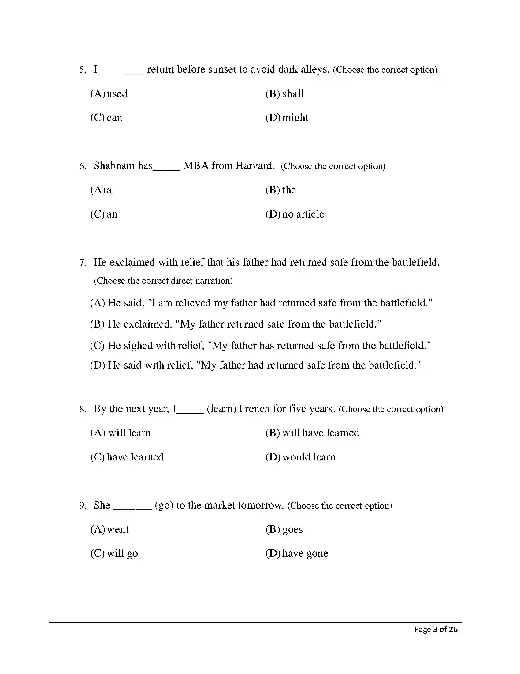 Bihar Board Class 12th 2026 English Sample Paper 3