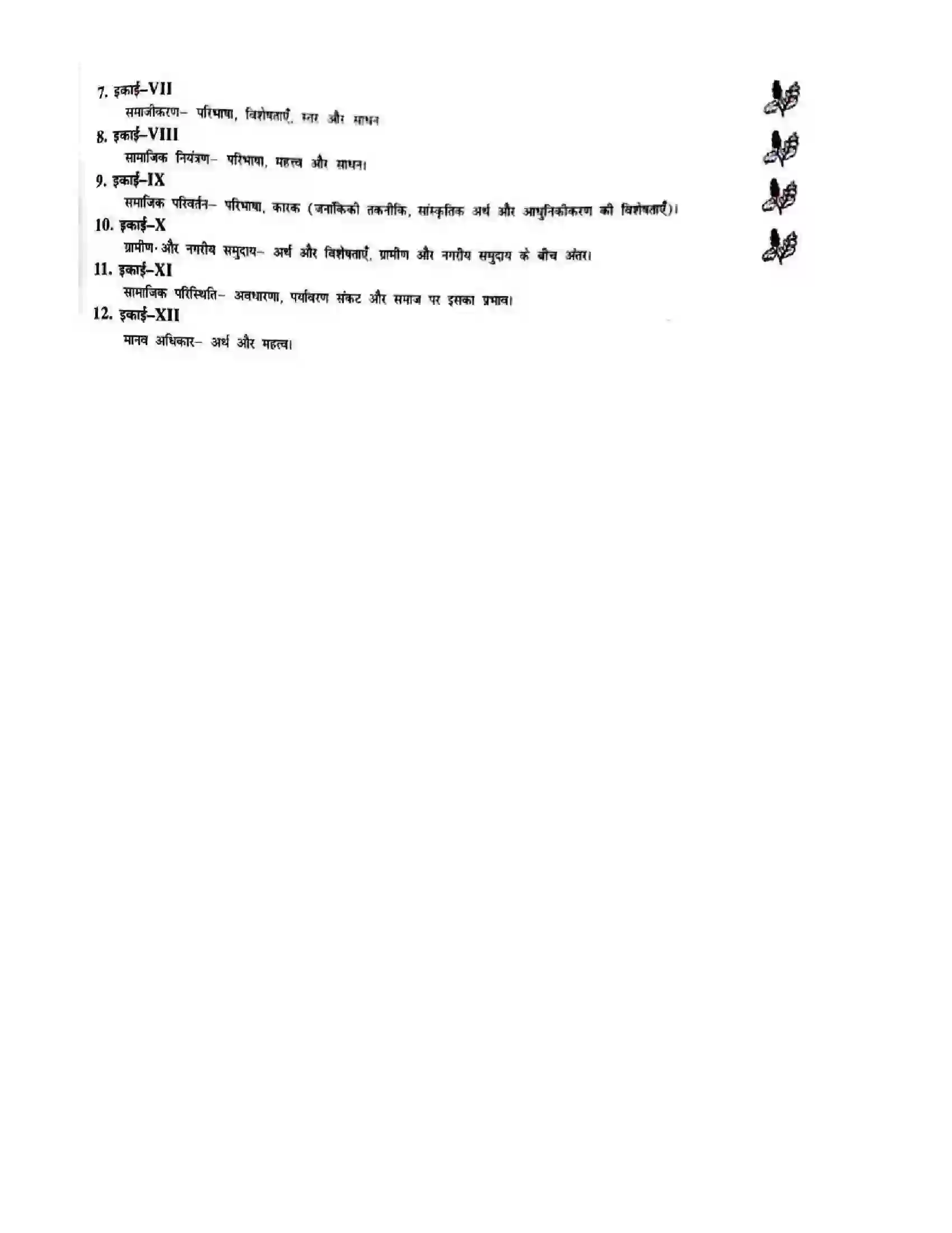 Bihar Board Class 11th 2025-26 Sociology Syllabus 2