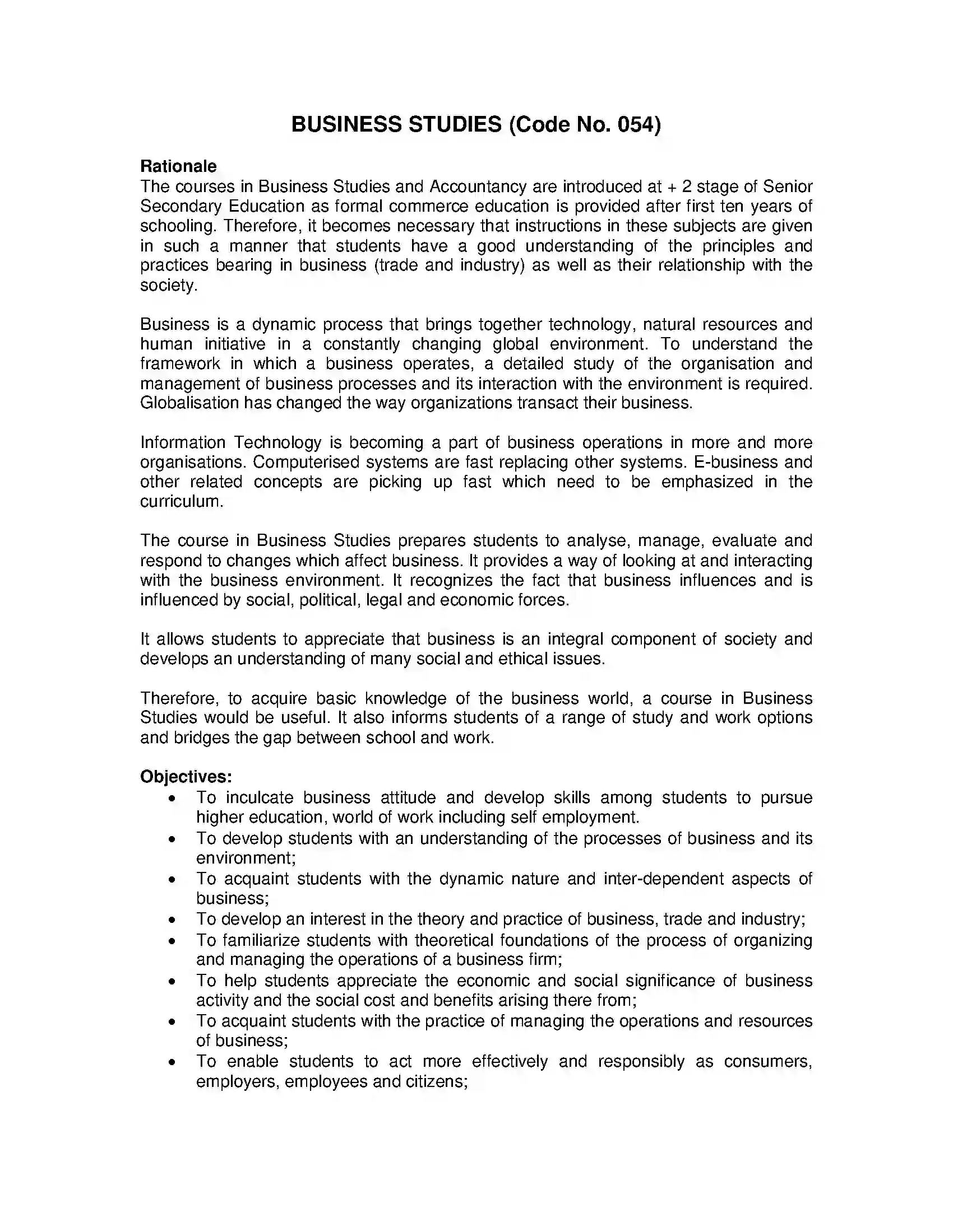 Bihar Board Class 12th 2020 Business Studies Syllabus 1