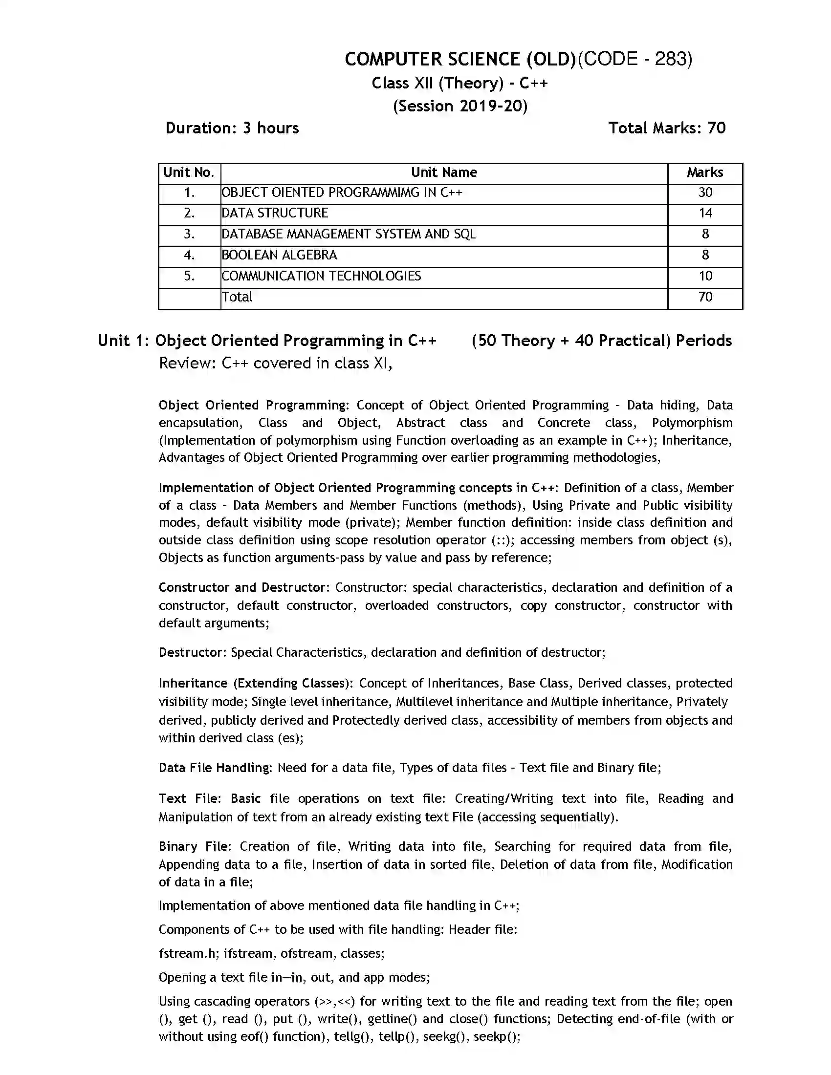 Bihar Board Class 12th 2020 Computer Science for old 12 Syllabus 1