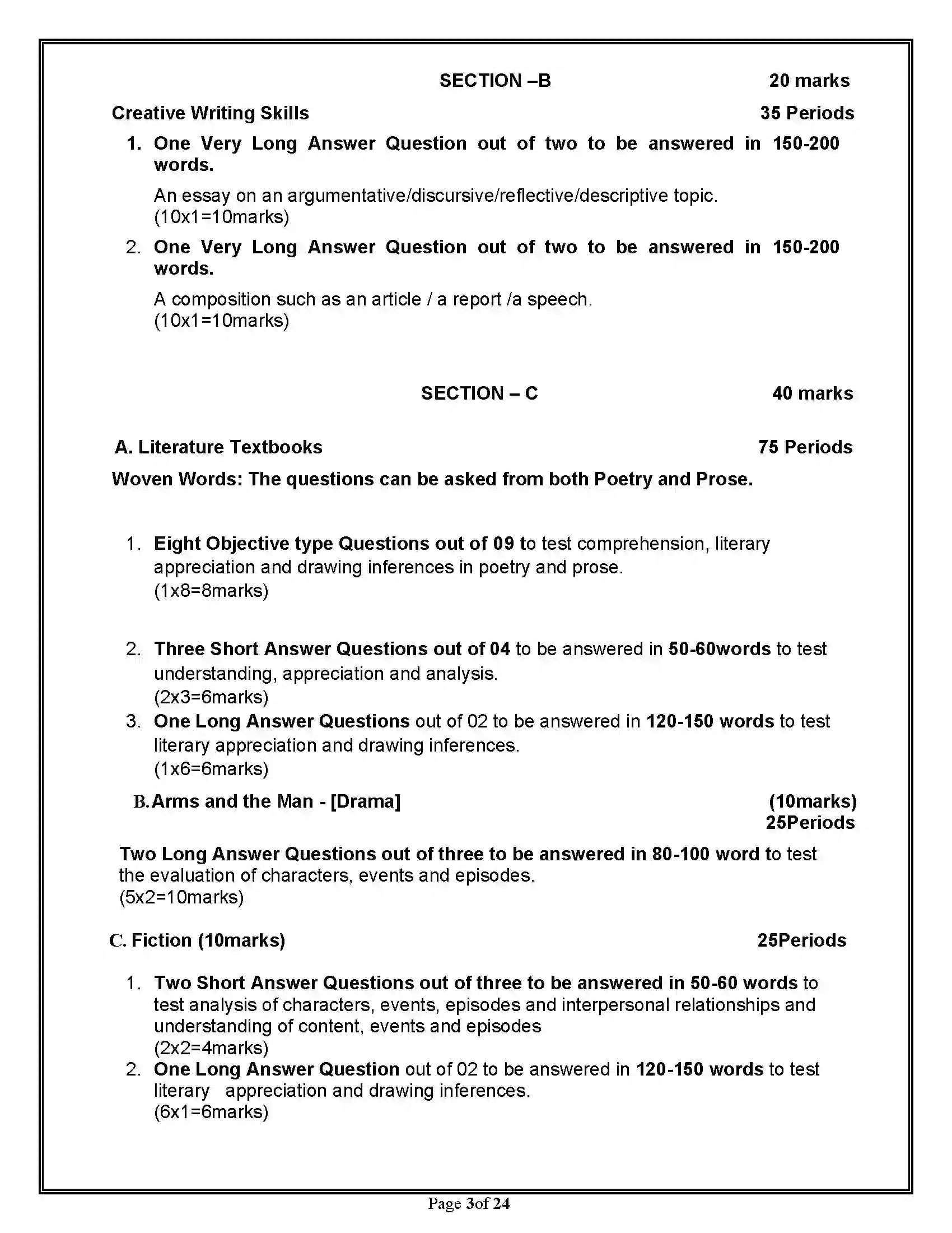 Bihar Board Class 12th 2020 English Elective Syllabus 3