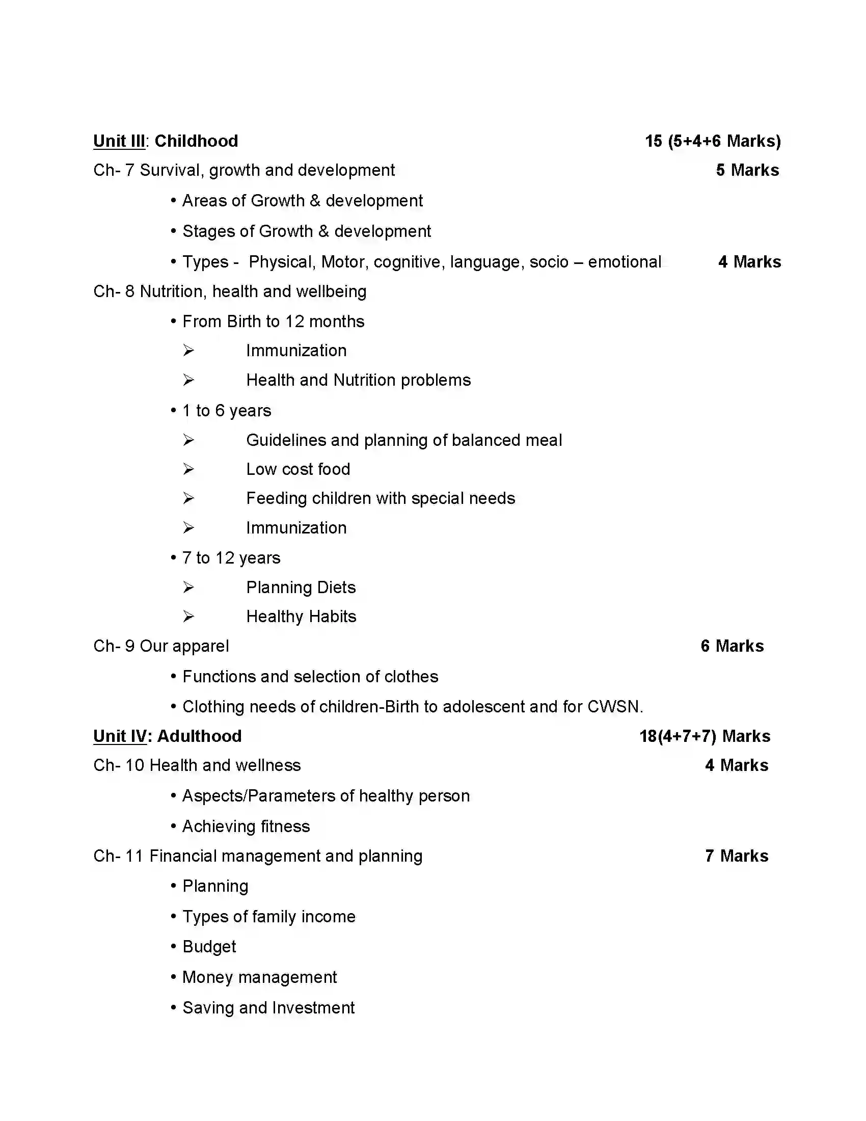 Bihar Board Class 12th 2020 Home Science Syllabus 4