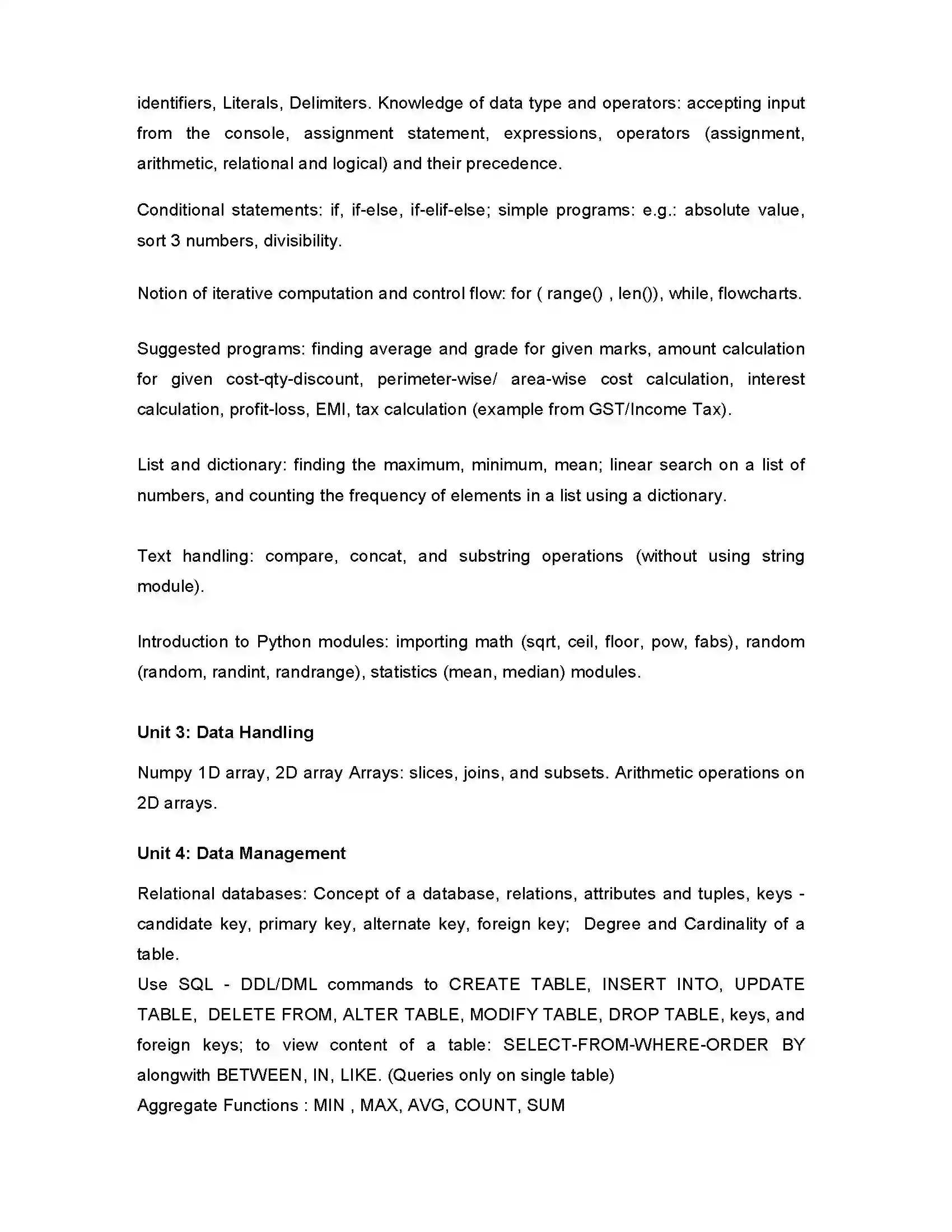 Bihar Board Class 12th 2020 Informatics Practices new XI Syllabus 2