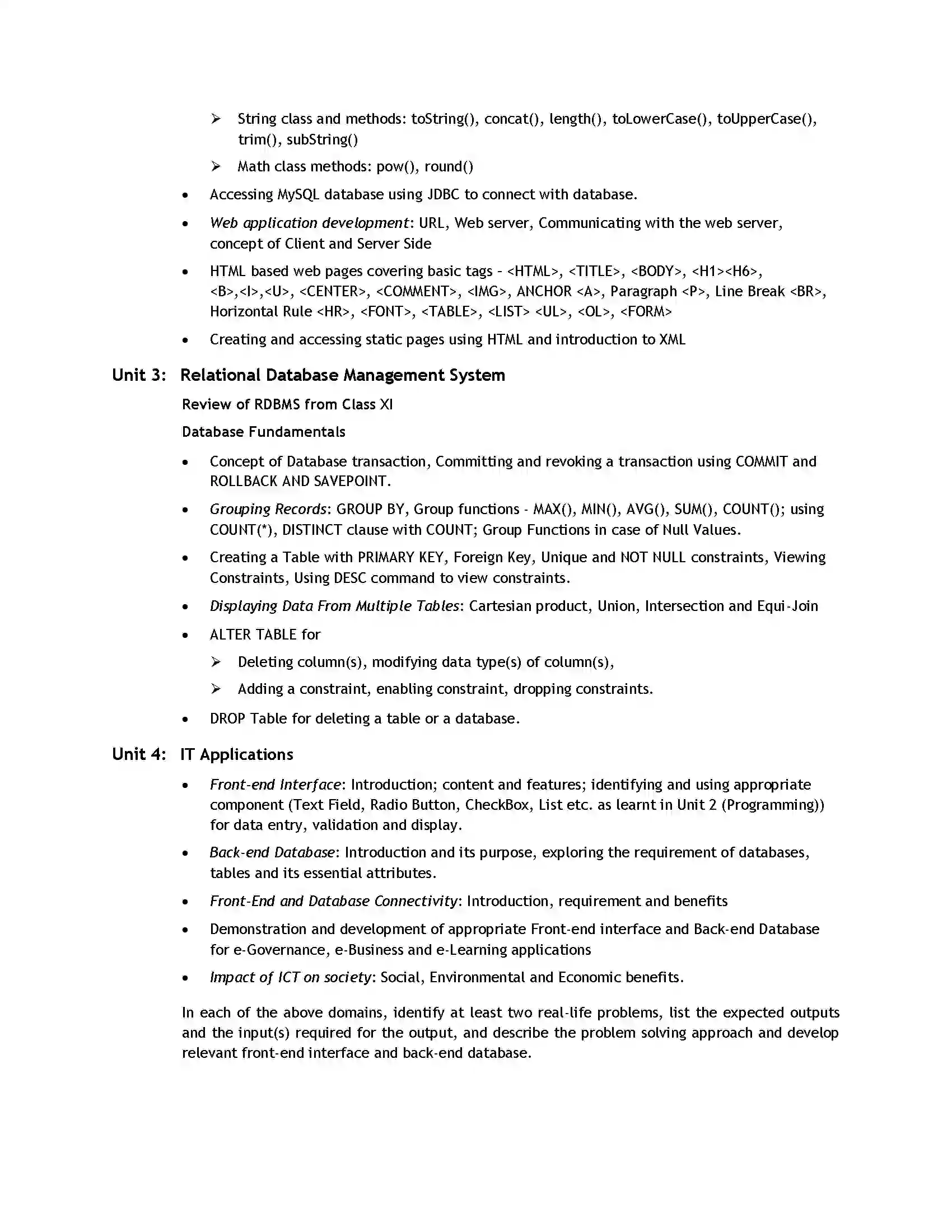 Bihar Board Class 12th 2020 Informatics Practices old Syllabus 2