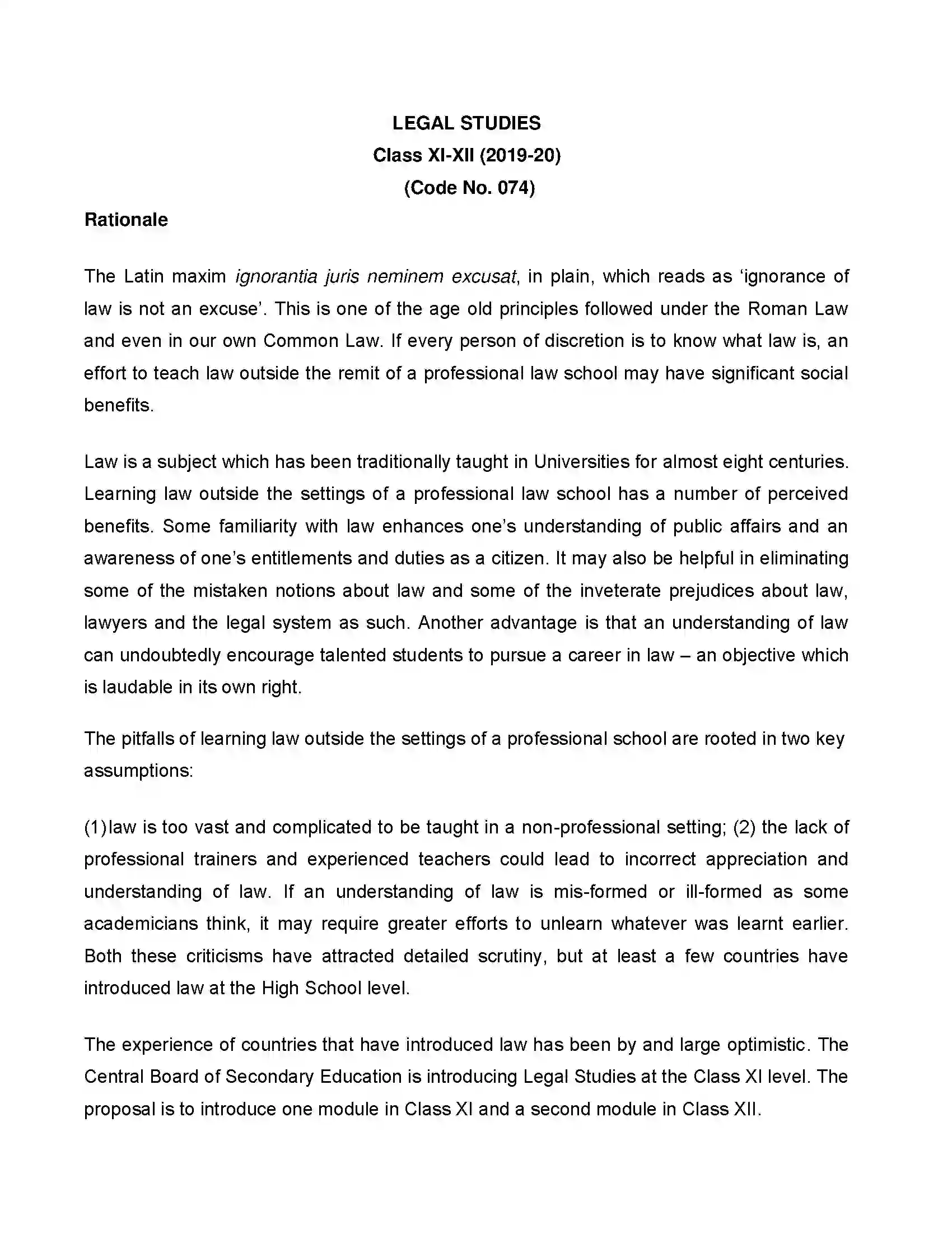 Bihar Board Class 12th 2020 Legal Studies Syllabus 1