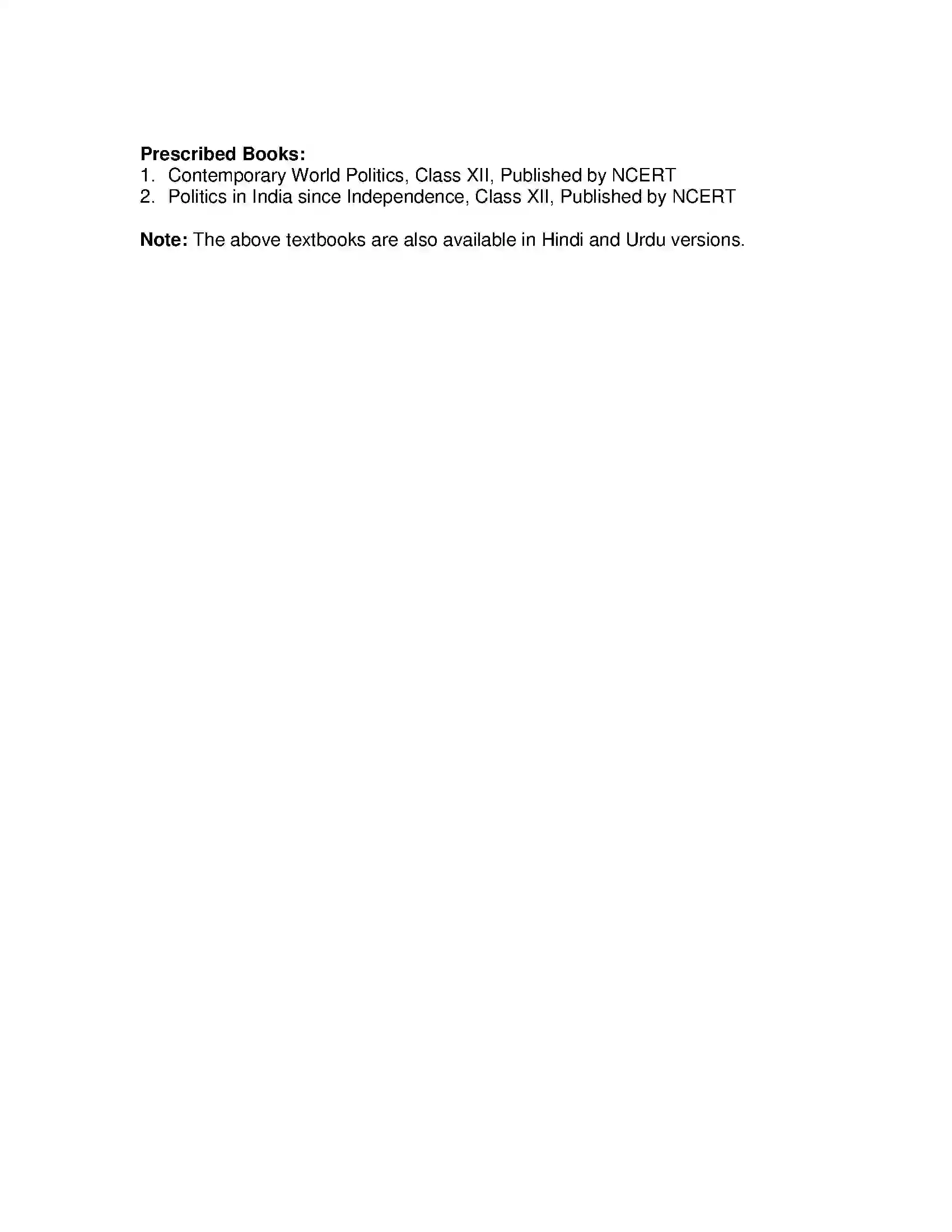 Bihar Board Class 12th 2020 Political Science Syllabus 12