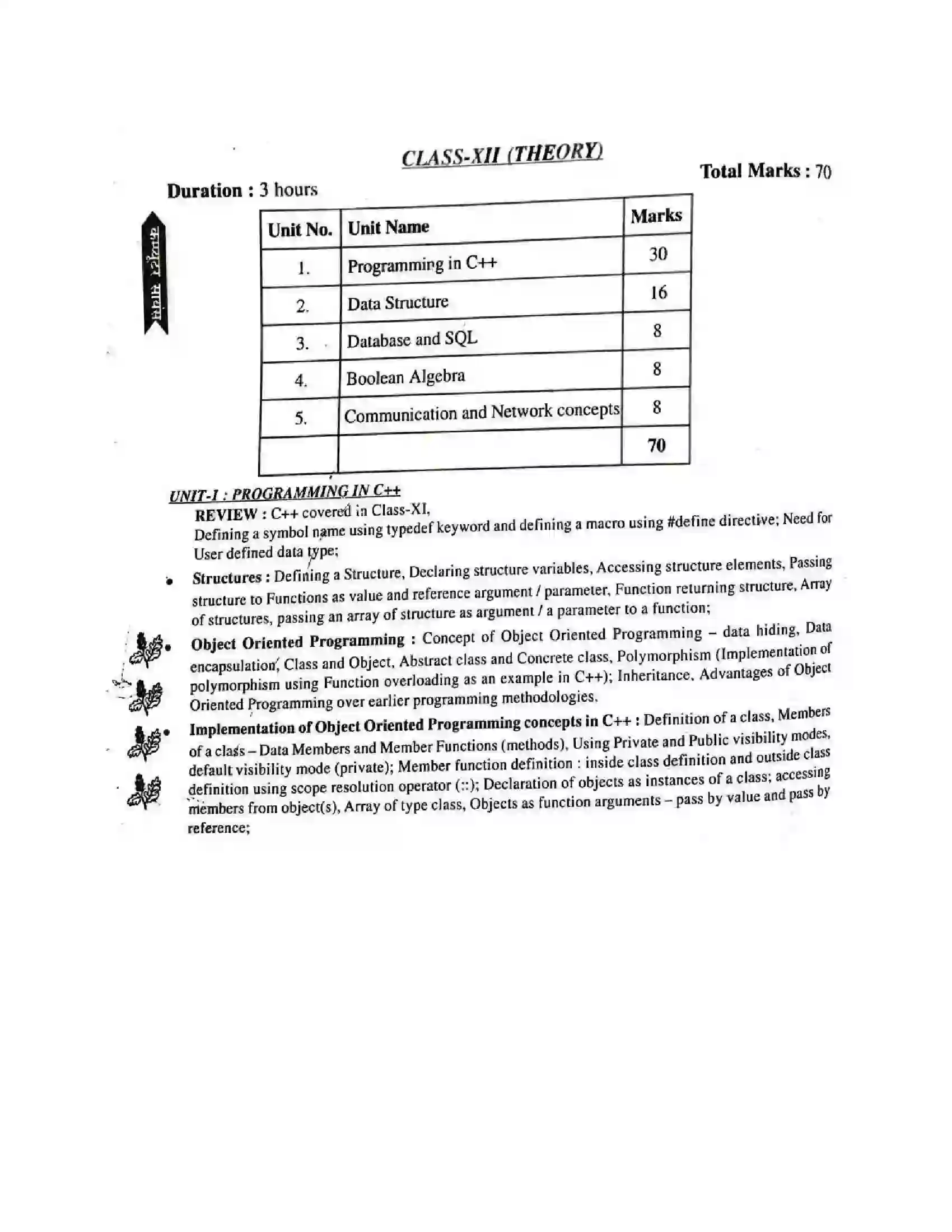 Bihar Board Class 12th 2025-26 Computer Science Syllabus 2
