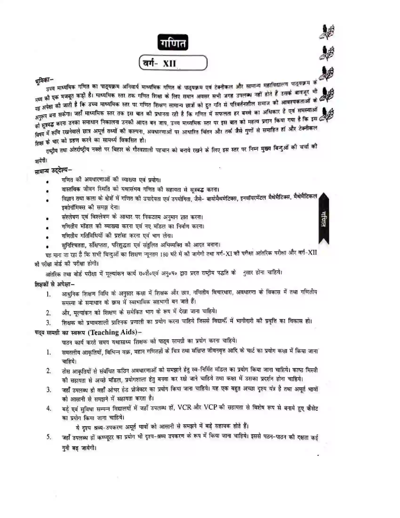 Bihar Board Class 12th 2025-26 Maths Syllabus 1